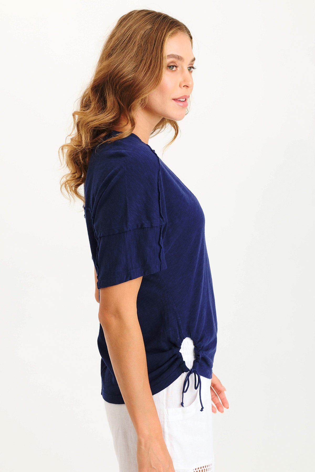 Siwa Jersey Split Collar V Neck Tee - Soft Cotton Women's T-Shirt for Casual Wear & Everyday Outfits