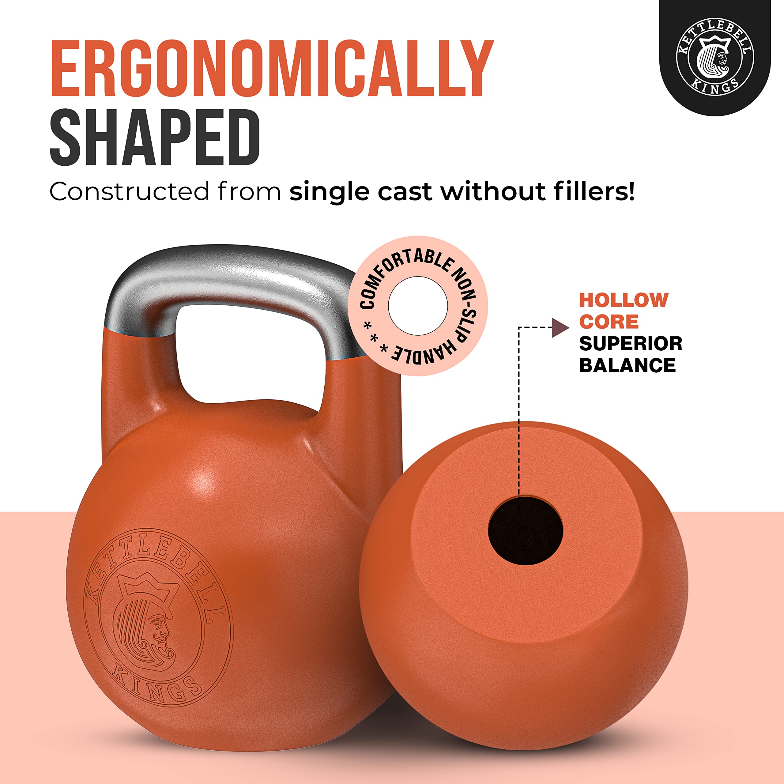 Kettlebell Kings Competition Kettlebells 8-48kg (35mm Handle) - Premium Weight Lifting Equipment for Home Gym & Strength Training | Ideal for HIIT, CrossFit & Functional Fitness Workouts for Men & Women | Perfect for High Repetition Exercises, Powerlifting & Full-Body Conditioning