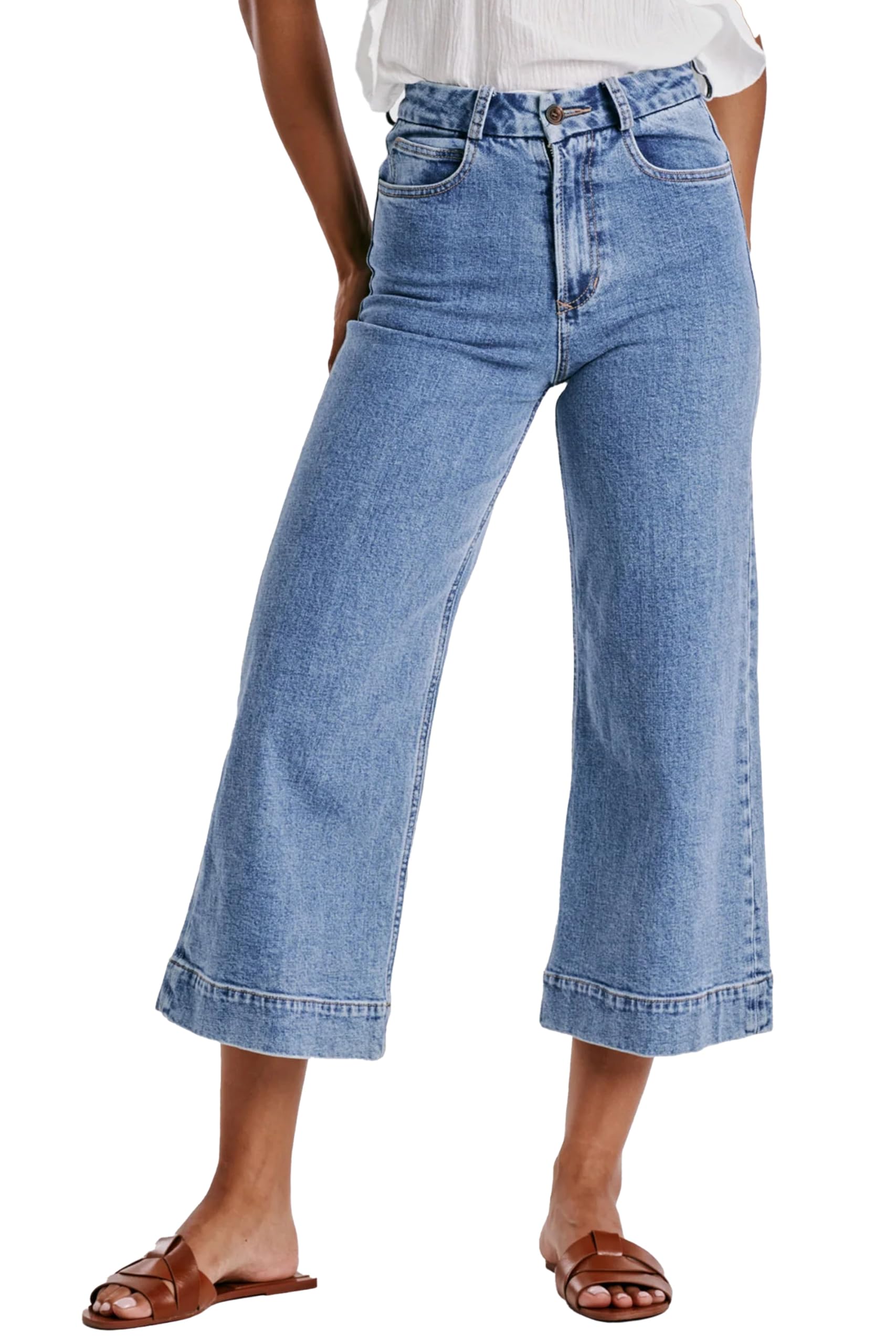 DEAR JOHN Women's Audrey Super High Rise Cropped Wide Leg Jeans - Comfortable Stretch Denim Pants for Casual Wear & Everyday Outfits