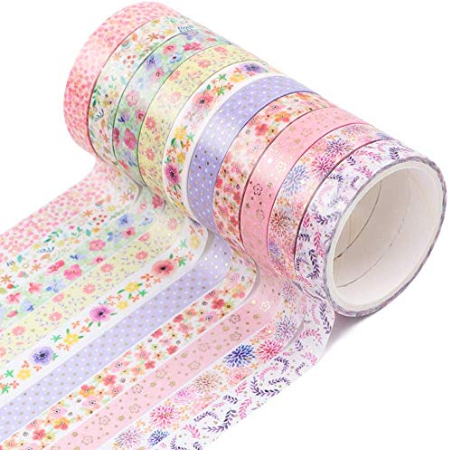 Skinny Gold Washi Tape Set - 8MM Wide Decorative Glitter Adhesive Tape for Scrapbooking, Journaling, Gift Wrapping & DIY Crafts