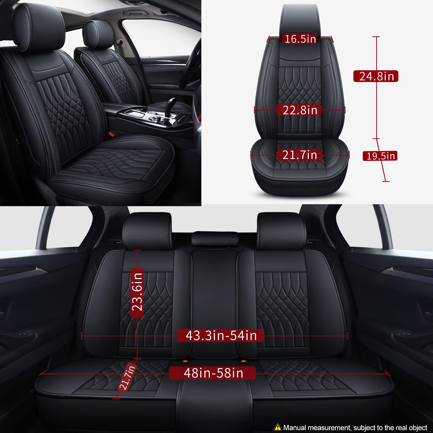 Premium Universal Leather Car Seat Covers - Waterproof 2-Piece Front Set for SUV, Sedan & Truck | Fits Honda, Ford & More | Black Leatherette Seat Protectors | Perfect for Daily Commute, Road Trips & Family Protection
