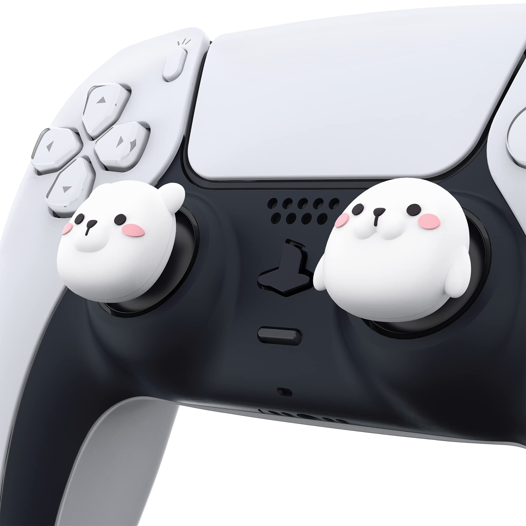 PlayVital Joystick Caps for PS5, PS4, Xbox Series X/S, Xbox One & Switch Pro Controller - Ice Bear & Baby Seal Design - Protective Thumbstick Grips for Enhanced Gaming Comfort - Perfect for Long Gaming Sessions, Competitive Play & Controller Protection