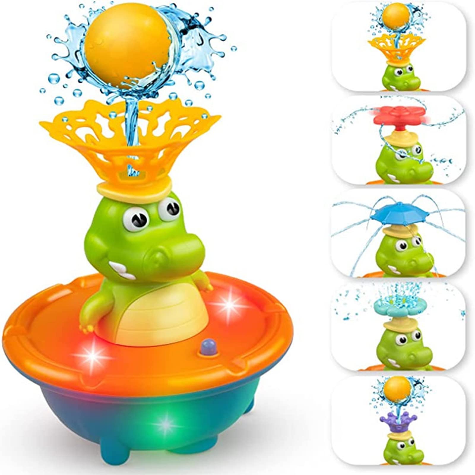 Fderopor Baby Bath Toys for Toddlers 1-3 Years - Fountain Crocodile Swimming Pool Toy with 5 Spray Modes, EN71 CPC CE Certified Bathtub & Pool Toys for Boys & Girls | Fun Water Play for Bath Time, Pool Parties & Outdoor Summer Activities