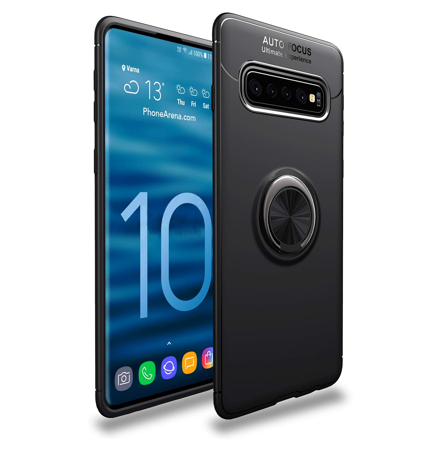 Samsung Galaxy S10 Case with Rotatable Metal Ring Kickstand & Magnetic Car Mount - Shockproof, Anti-Scratch, Ultra-Slim Protective Phone Cover (Black) - Perfect for Hands-Free Viewing, Driving & Daily Protection