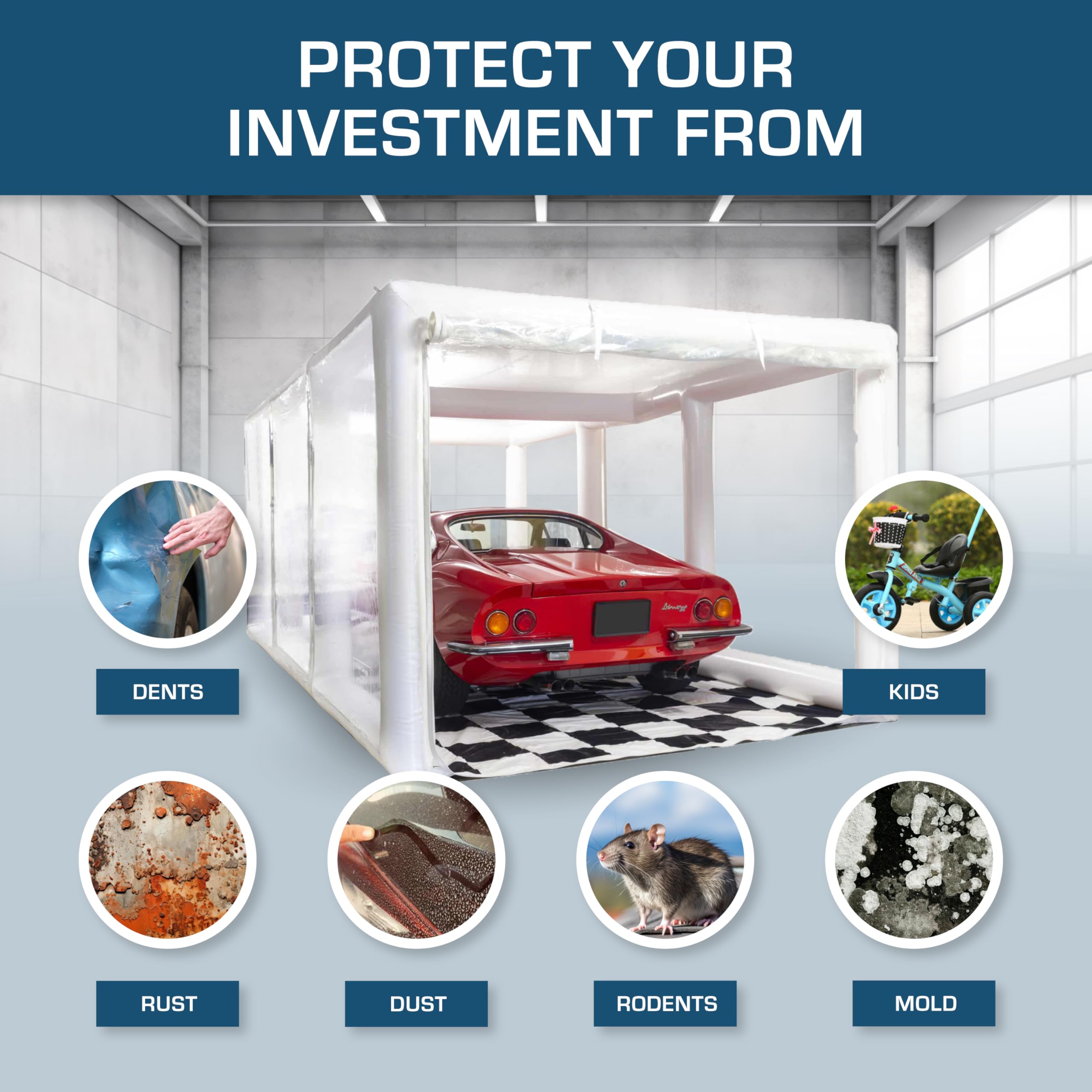 Ultimate Inflatable Car Cover - White Indoor Car Bubble Shield for Garage Storage (12' / 3.7m) | Weatherproof Vehicle Protection for Long-Term Parking & Winter Storage