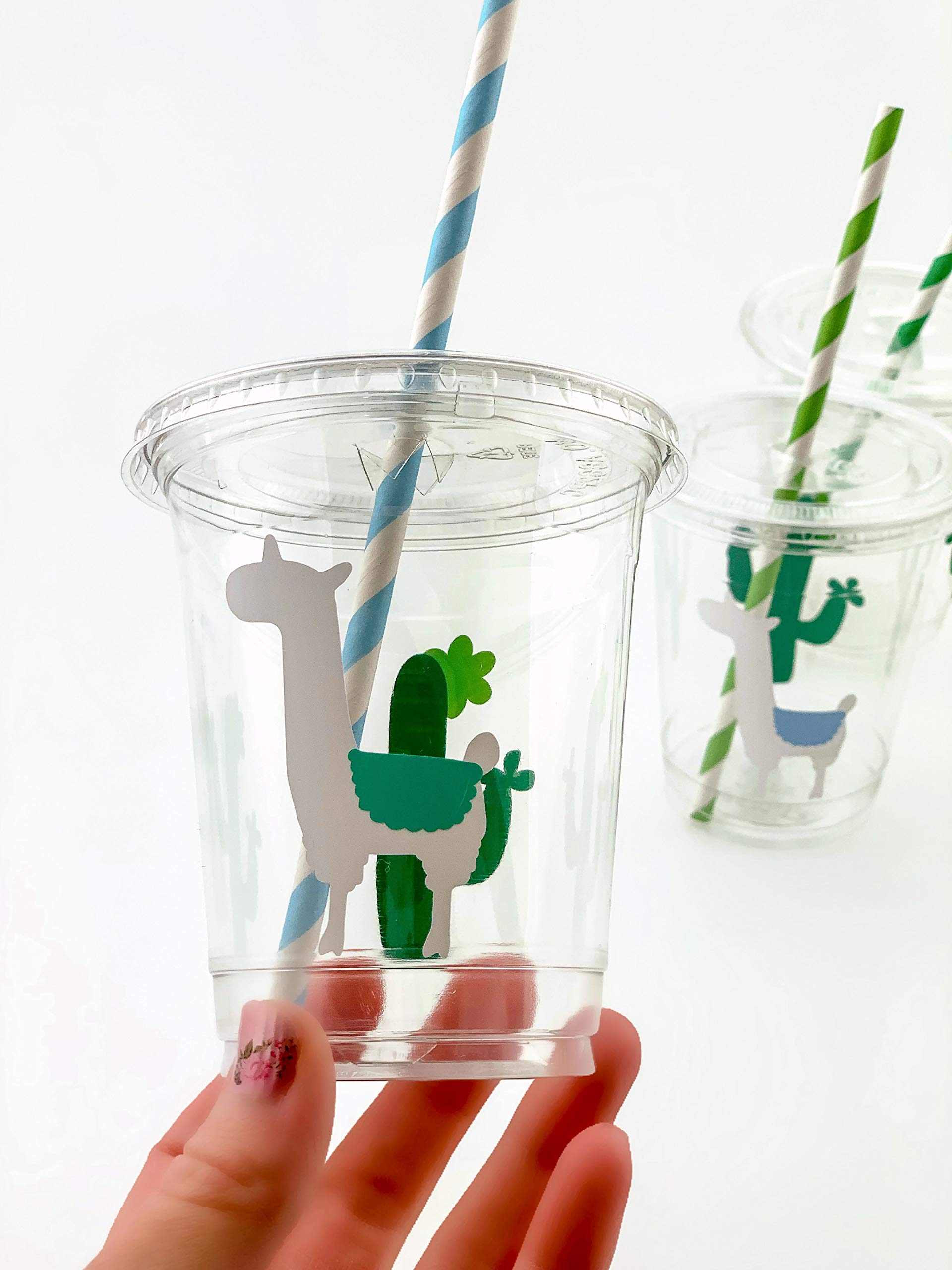 Blue Mint Llama Cactus Party Cups - 12 Pack | Reusable Plastic Cups for Baby Showers, Birthday Parties & Fiesta Celebrations | Perfect for Kids, Boys & Girls | Fun Themed Drinkware for Summer BBQs & Pool Parties