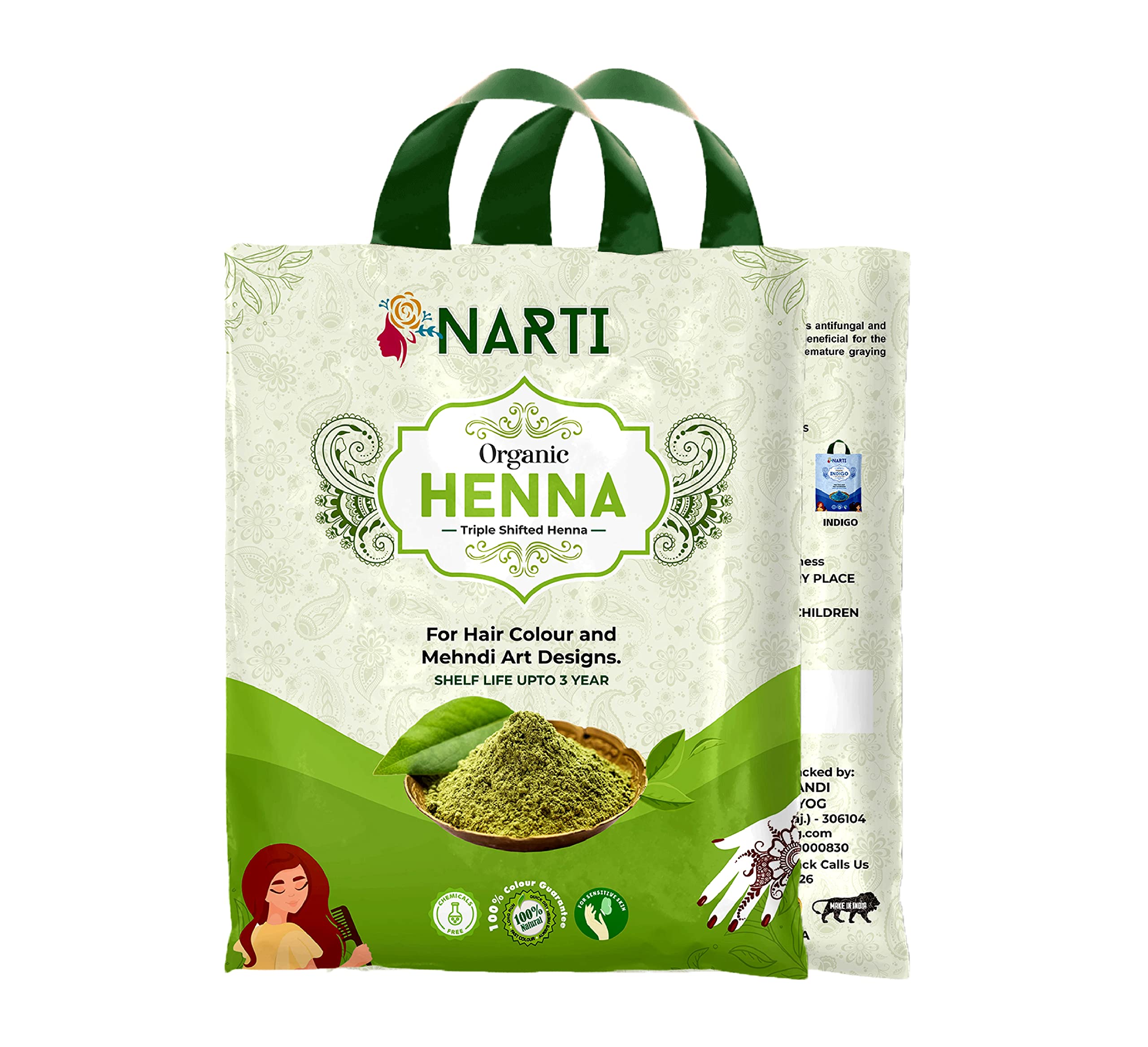 Organic Narti 500gm Henna Powder for Hair Growth - Natural Mehendi for Hair Care, Conditioning & Coloring | Perfect for DIY Hair Treatments, Bridal Prep & Ayurvedic Hair Care Routines