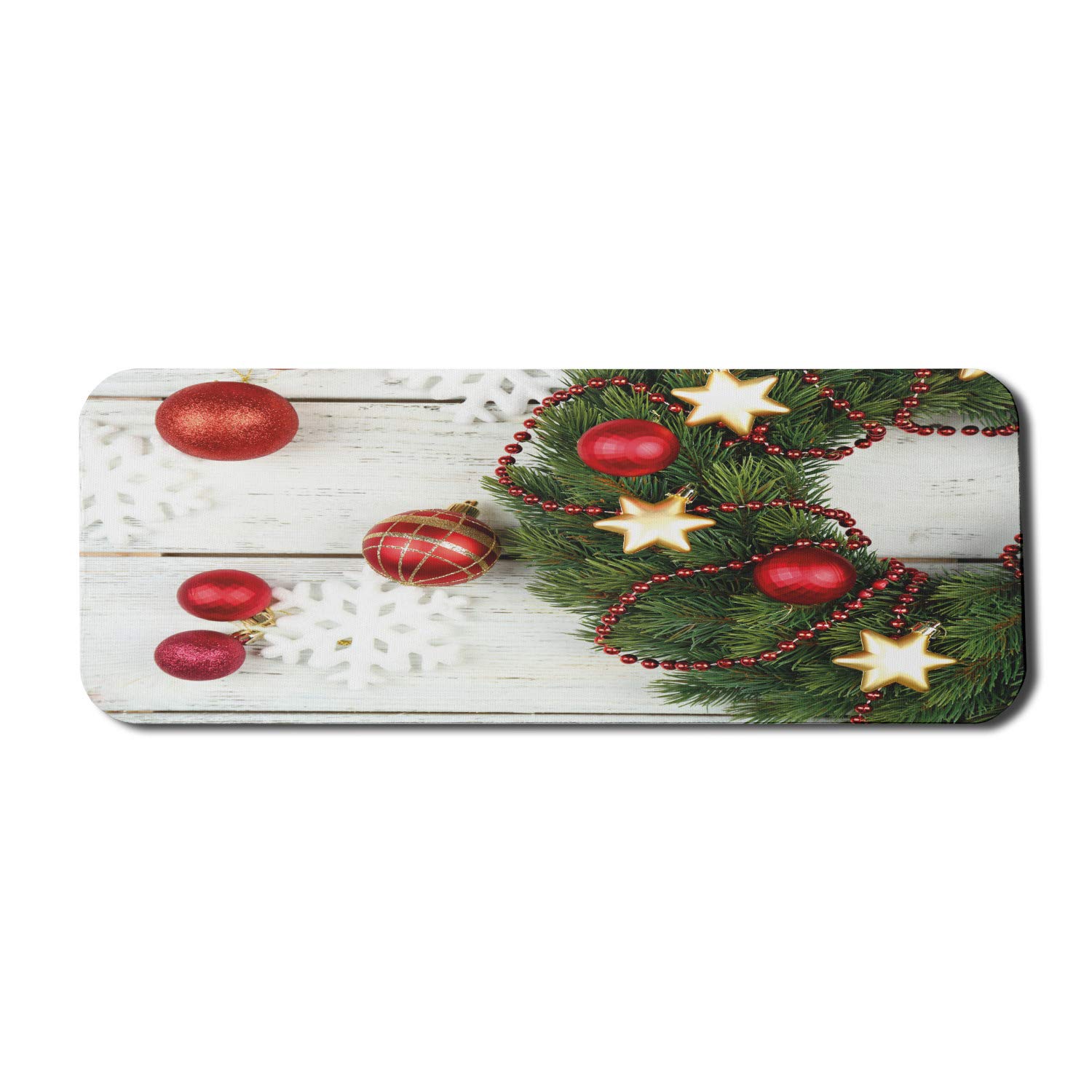 Ambesonne Christmas Computer Mouse Pad - Nostalgic Noel Floral Wreath with Balls & Ribbons on Rustic Background, Large 31