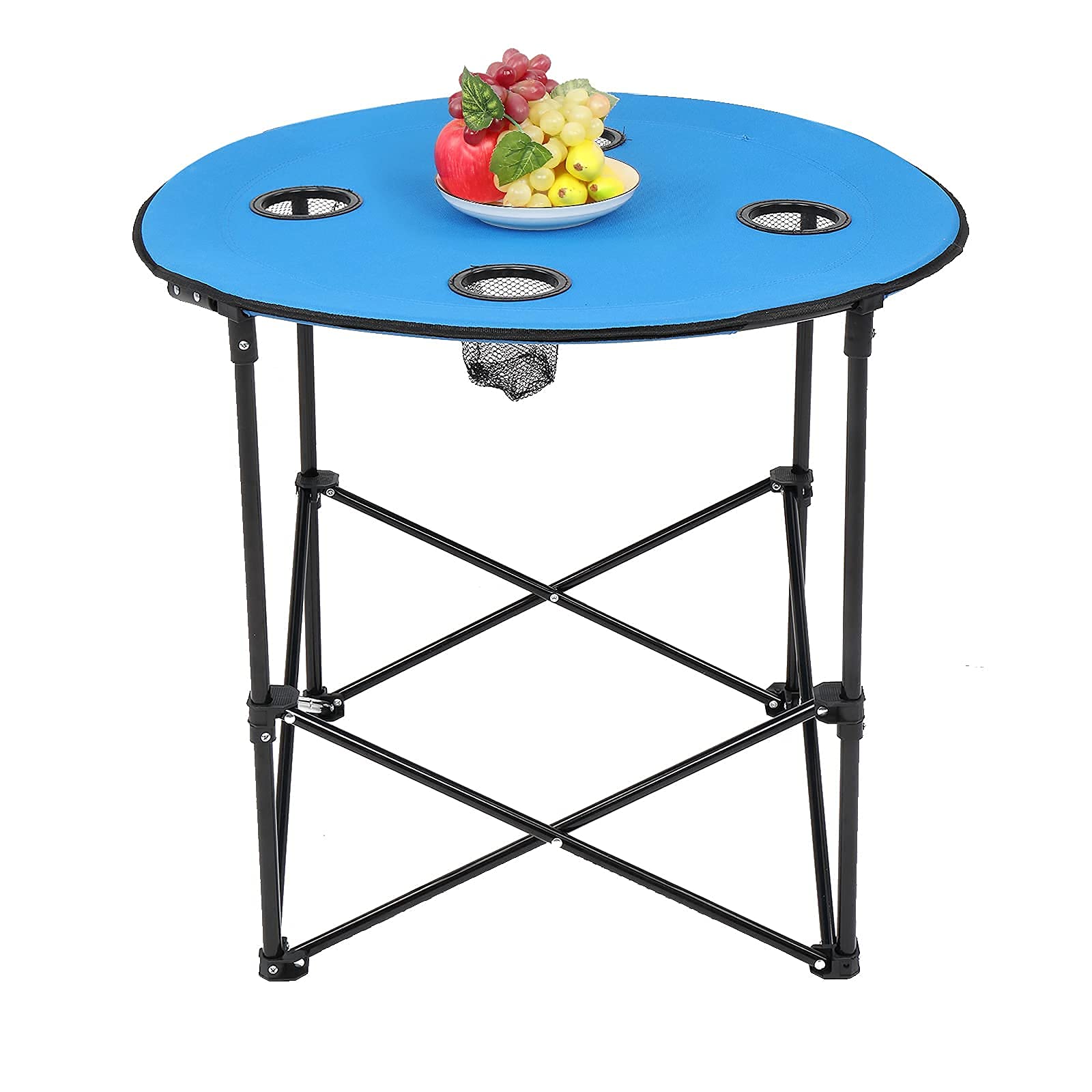 Heavy Duty Folding Camping Chair for Adults - Portable Outdoor Lawn Armchair with Cup Holder & Round Table (Blue) - Supports 4.74lbs - Perfect for Camping, Fishing, Picnics, Backyard & Beach Relaxation