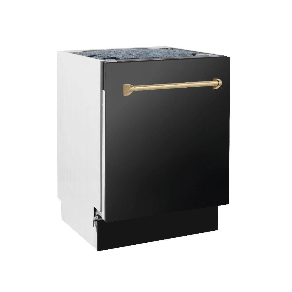 ZLINE Autograph Edition 30-inch Black Stainless Steel Dual Fuel Range with Range Hood & Dishwasher - Champagne Bronze Accents Kitchen Package (3AKP RABRHDWV30 CB) | Premium Cooking Set for Modern Kitchens & Home Chefs
