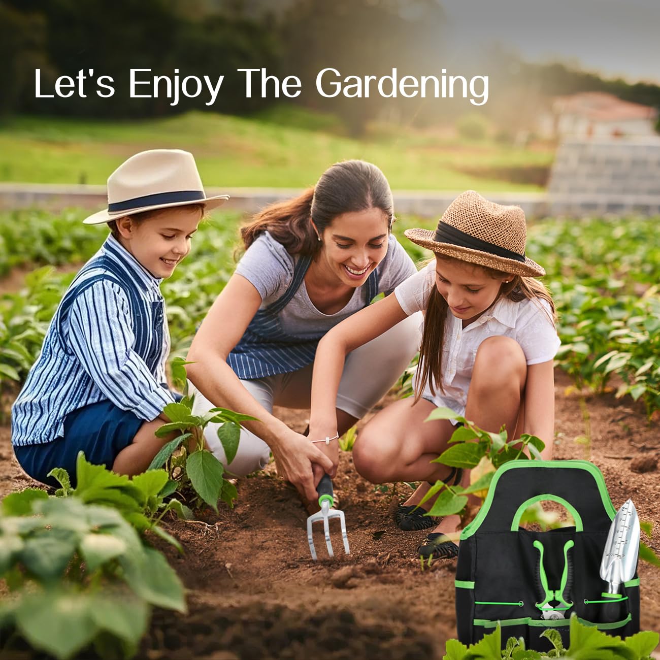 **8PCS Heavy Duty Gardening Tools Set with Non-Slip Rubber Grip & Large Storage Bag - Aluminum Alloy Hand Tools for Planting, Weeding, Digging - Perfect Gardening Gifts for Women & Men (Green)**    *(Ideal for Home Gardens, Landscaping, Backyard Planting & Outdoor Yard Work)*