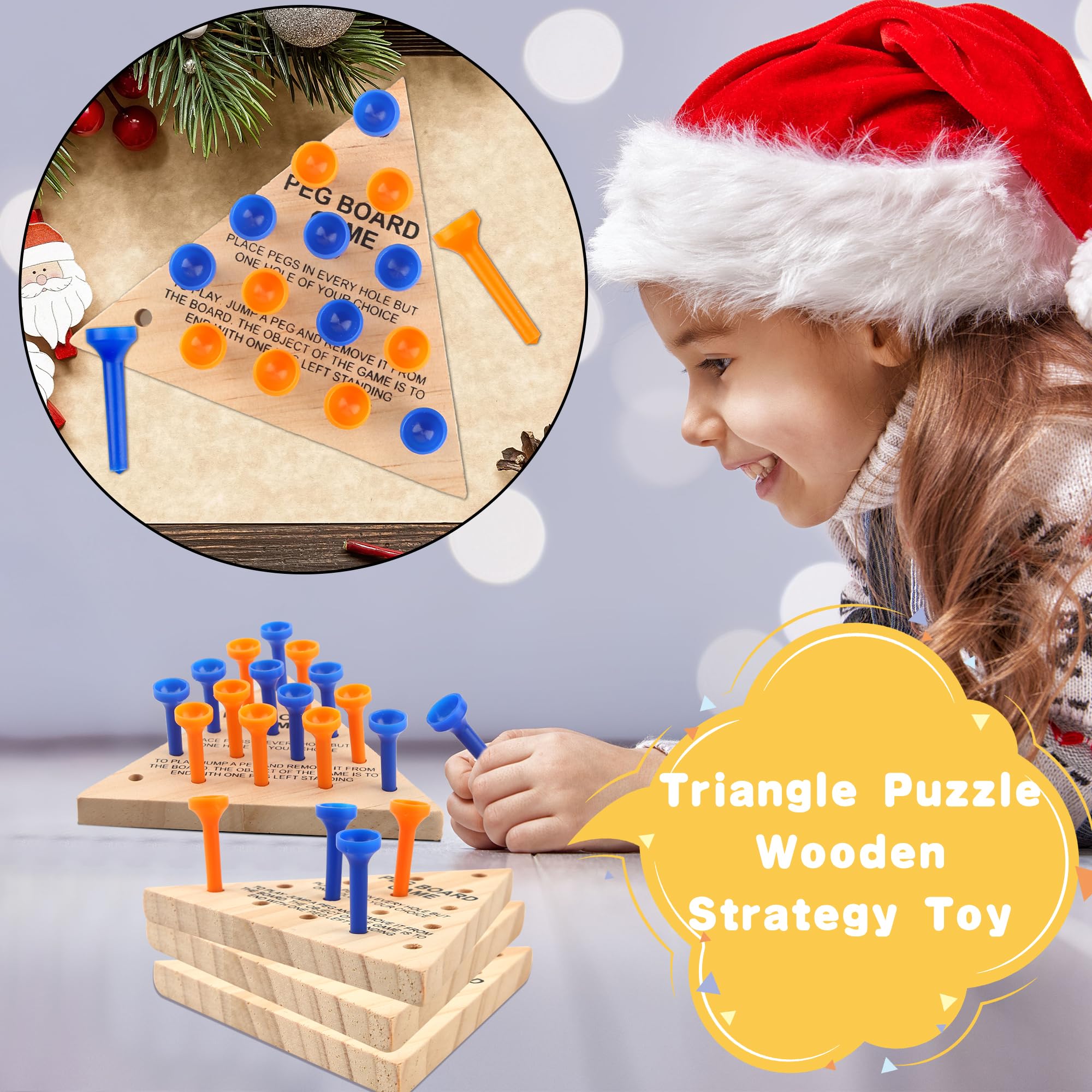 Wooden Triangle Peg Game - 8 Pack Strategy Board Game for Family Travel & Gatherings