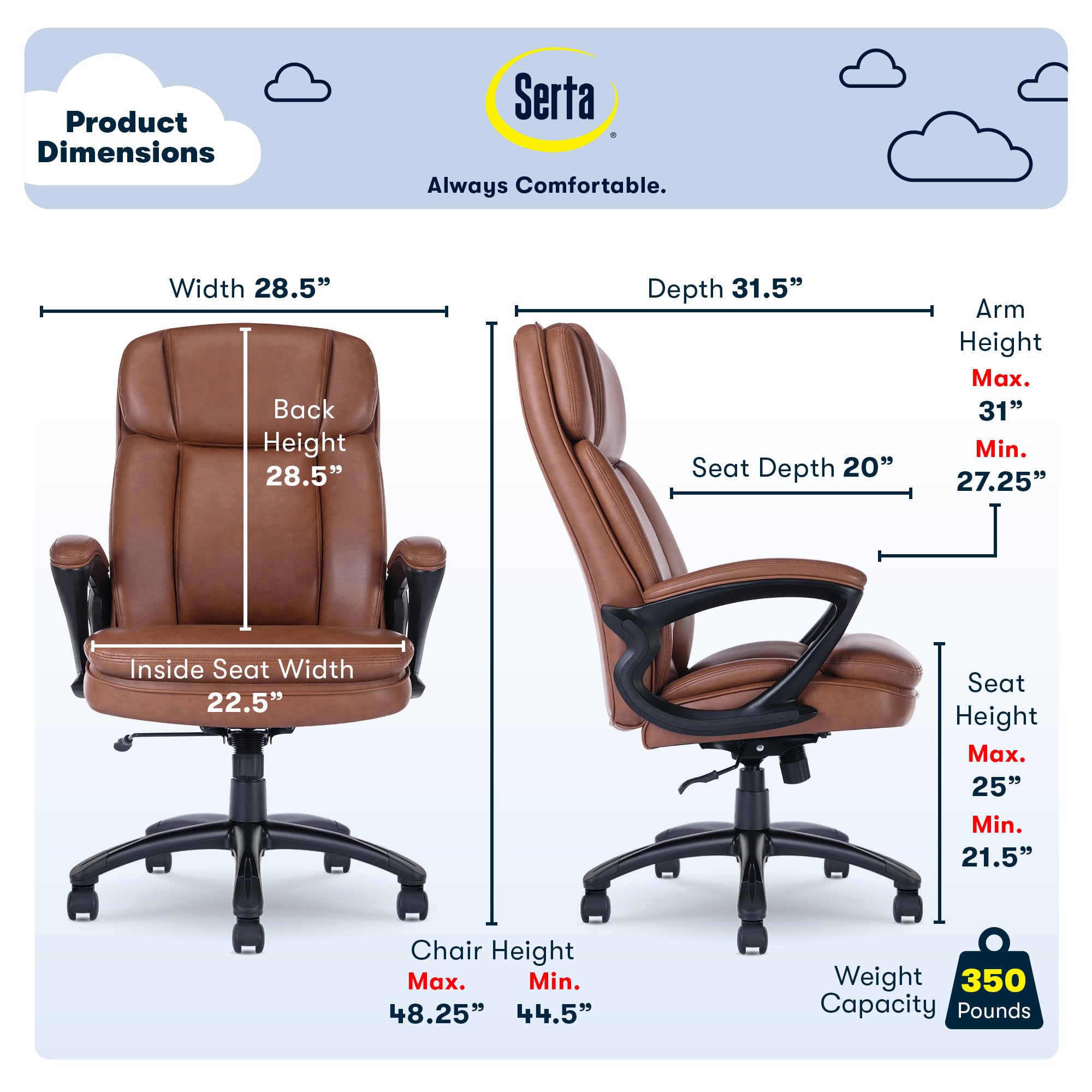 Serta Executive Office Chair - Ergonomic Gaming Chair with Lumbar Support for Home & Office