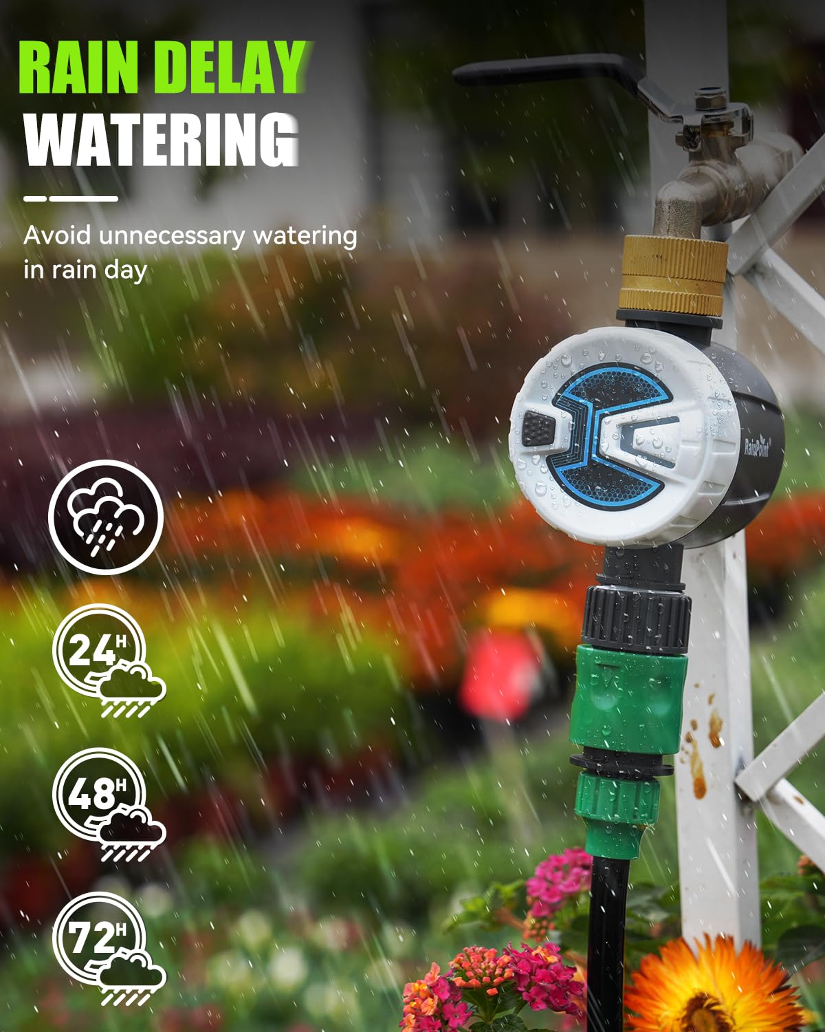 RAINPOINT Smart Bluetooth Garden Hose Timer with Brass Inlet - App Controlled Water Timer for Sprinklers with Rain Delay, Manual & Auto Modes - Perfect for Lawn, Garden & Outdoor Plant Watering