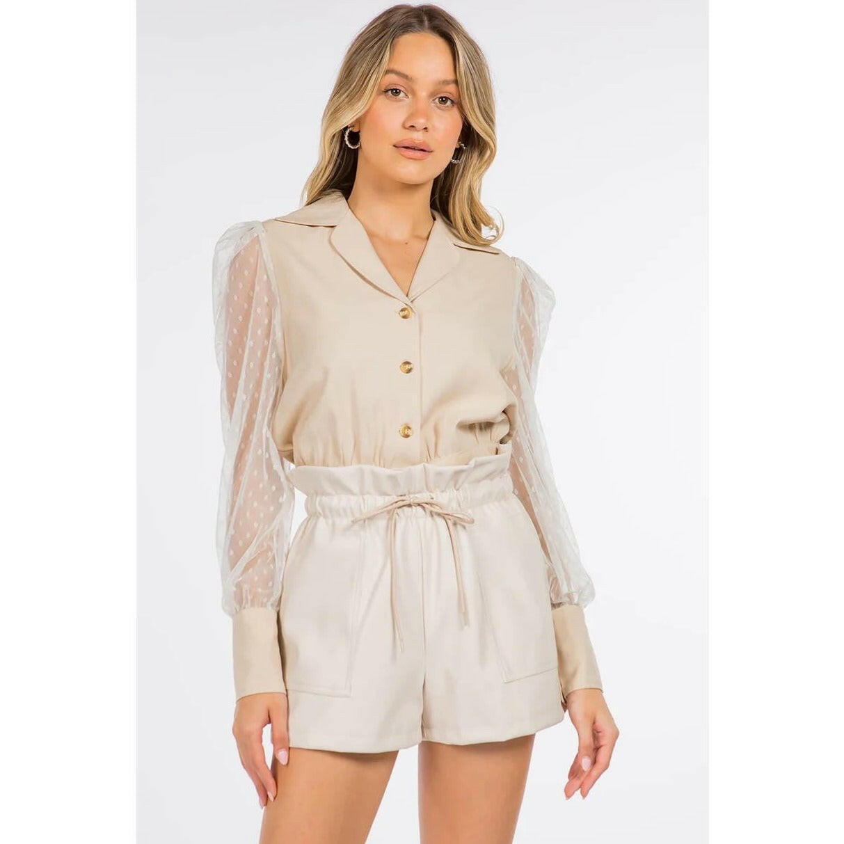 Stylish Beige Leather Shorts with Pocket Detail - Perfect for Casual Outings, Summer Fashion & Streetwear Looks
