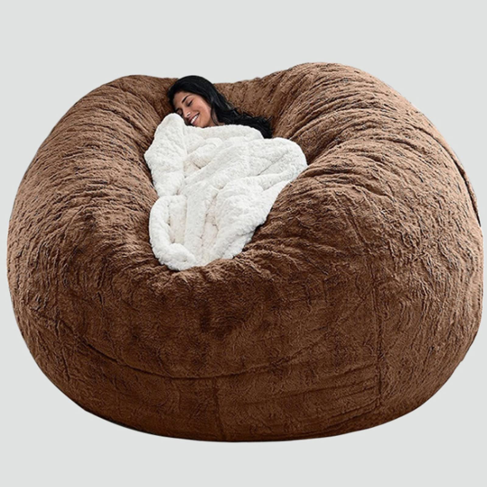 7ft Giant Bean Bag Chair with Memory Foam - No Filler, Faux Fur Cover, Washable Large Lounger Sofa for Adults & Kids - Perfect for Living Room, Bedroom, Game Room and Dorm Relaxation
