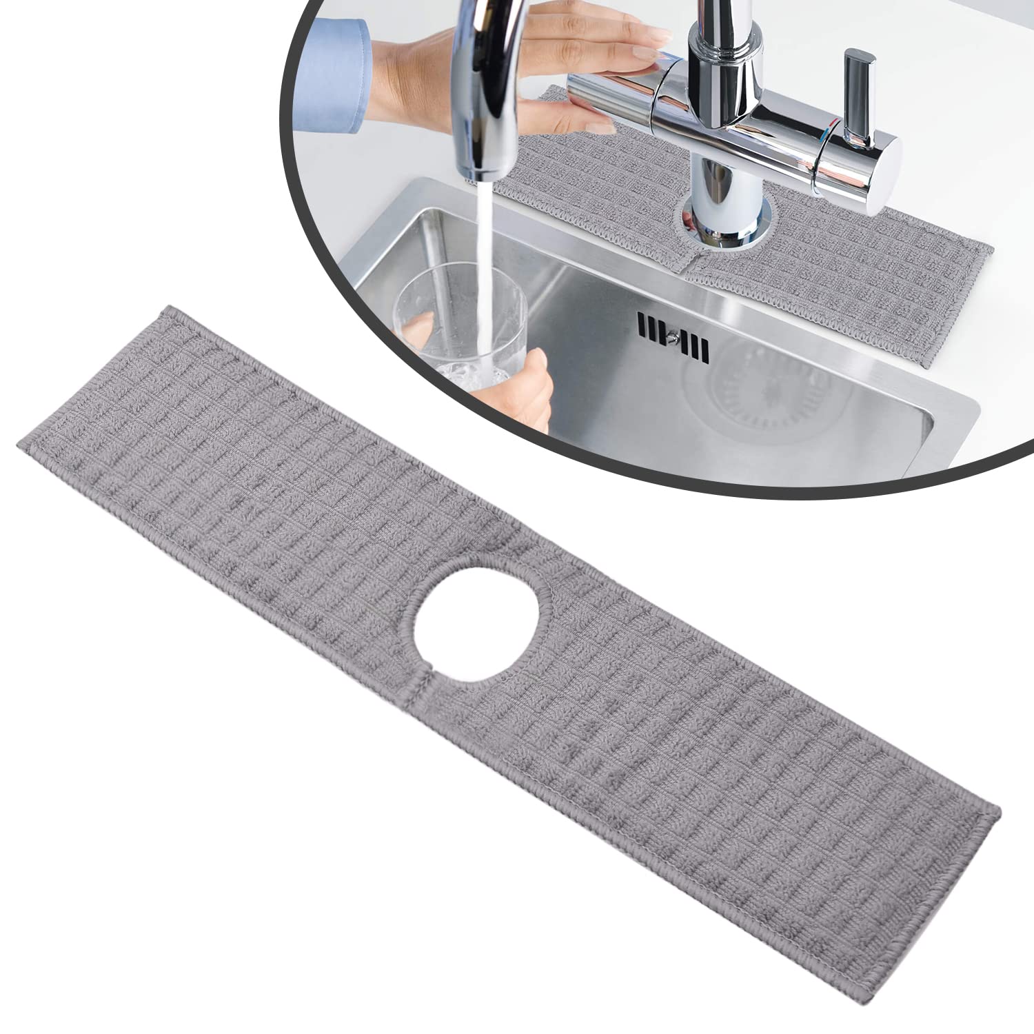 Washable Microfiber Kitchen Faucet Splash Catcher & Sink Splash Guard - Absorbent Drip Mat, Countertop Protector for Bathroom, RV, Granite Bar - Perfect for Preventing Water Spills While Washing Dishes or Brushing Teeth