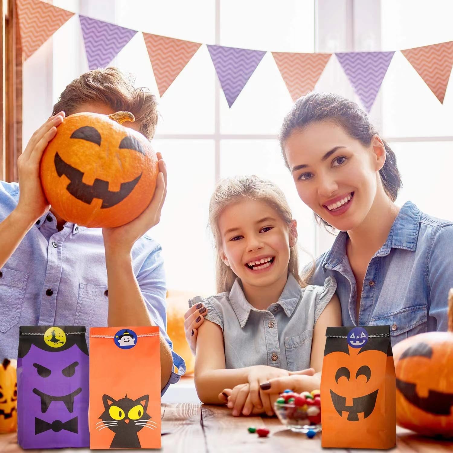 YinuPet 40-Pack Halloween Treat Bags - Colorful Paper Candy Gift Bags for Trick-or-Treating, Party Favors & Classroom Celebrations