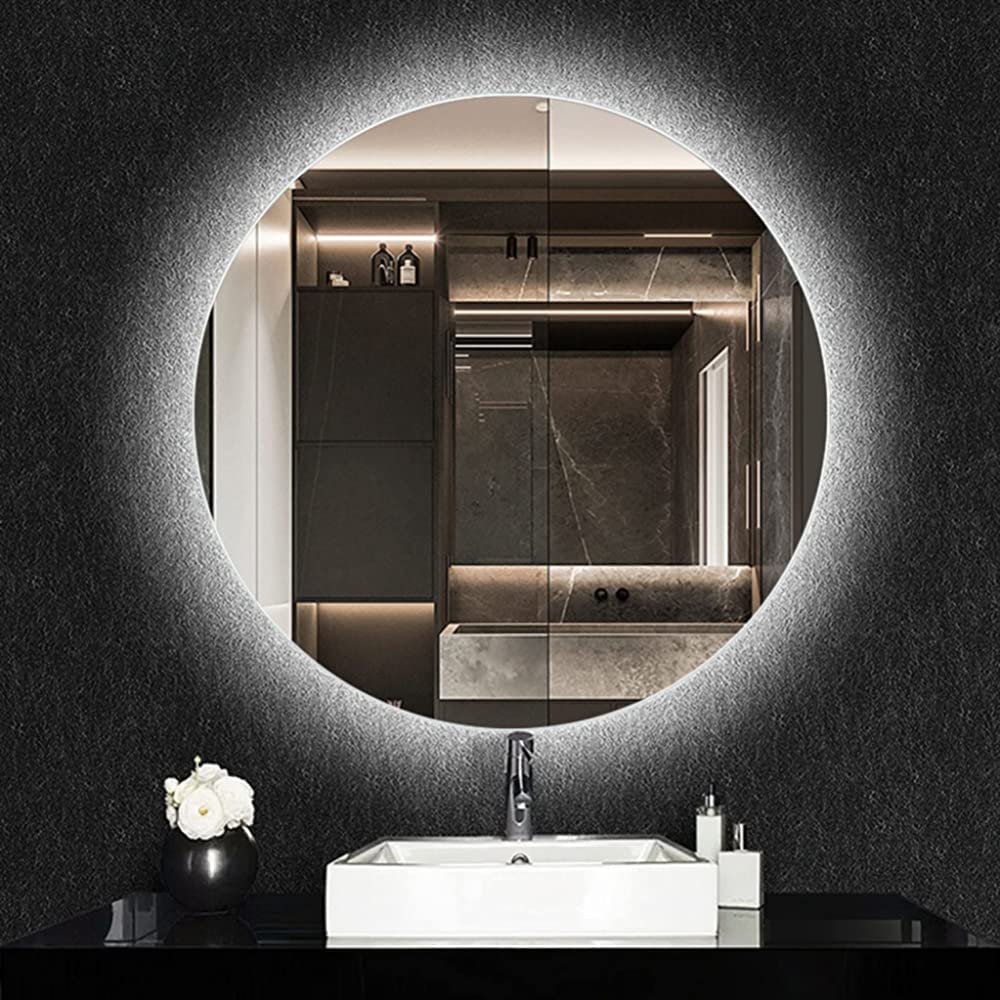 Round LED Backlit Bathroom Mirror with Lights - IP64 Waterproof Vanity Mirror, 50x50cm, White Light 6000K - Perfect for Makeup, Shaving & Modern Bathroom Decor