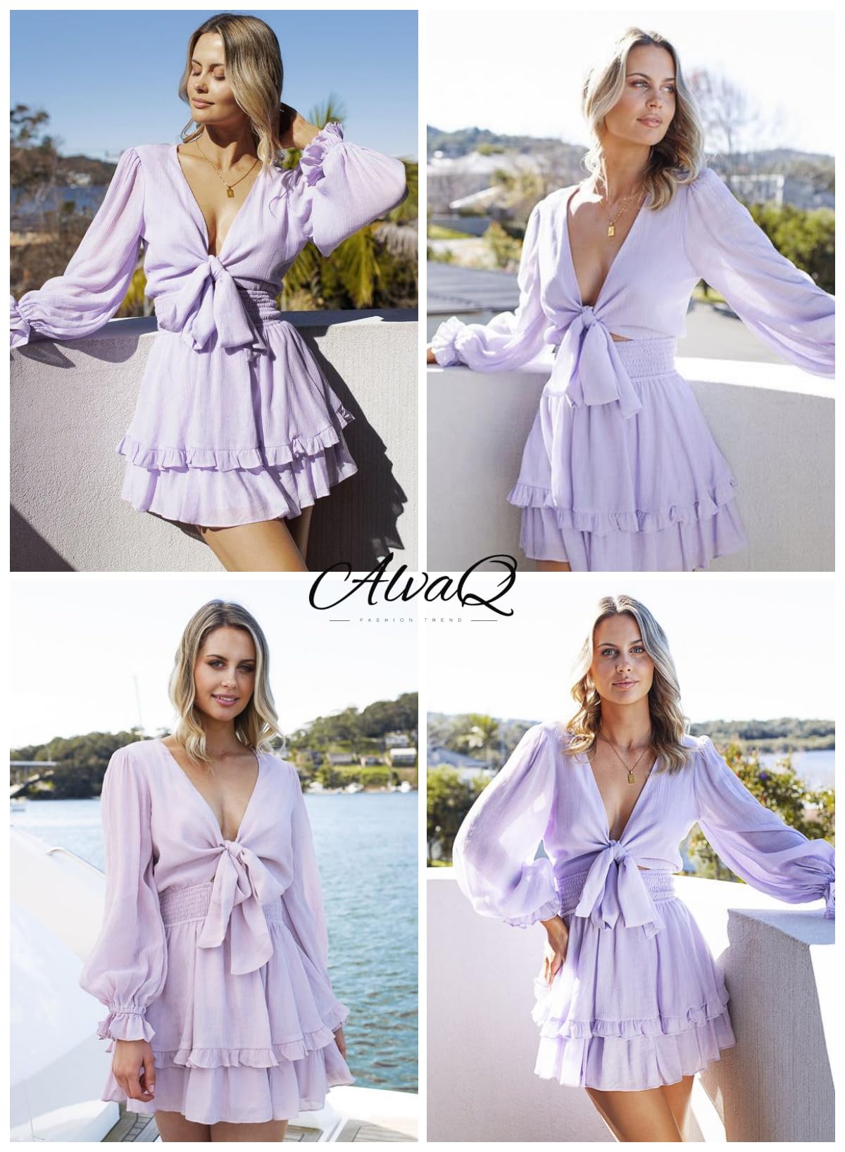 AlvaQ Women's Floral Print Mini Dress - V Neck Ruffles Long Sleeve Swing Dress for Spring Summer | Casual Outfits, Date Night, Office Wear & Party Dresses