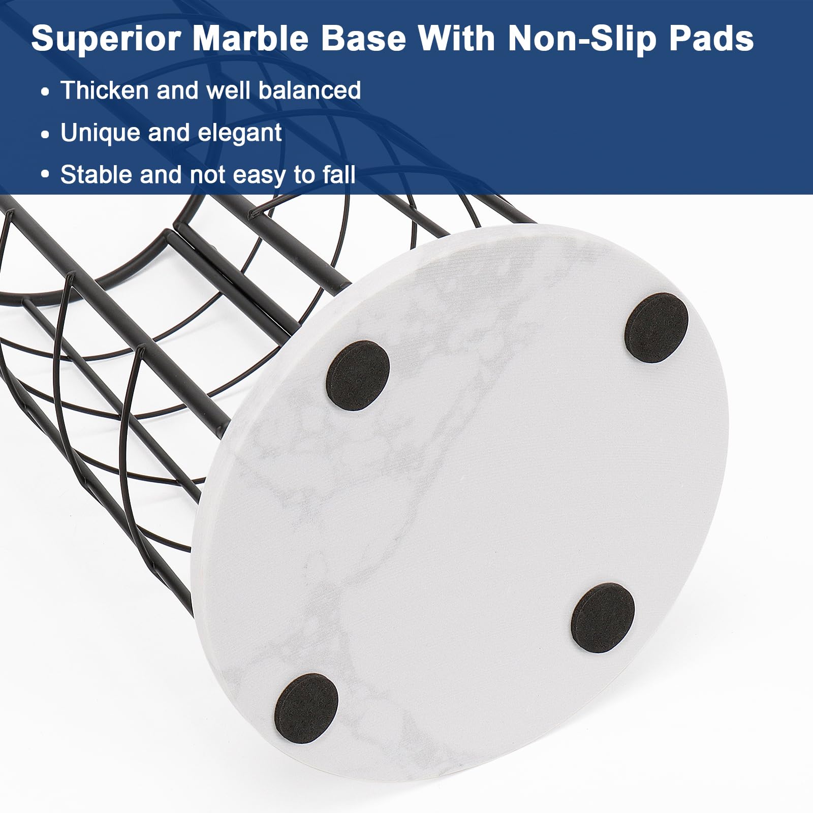 NearMoon Free Standing Toilet Paper Holder Stand - 3 Roll Bathroom Tissue Storage Organizer, Rustproof Metal Toilet Roll Dispenser for Kitchen Countertop & Cabinet Shelf (Marble Base, Matte Black) - Perfect for Bathroom, Kitchen, RV & Office Organization