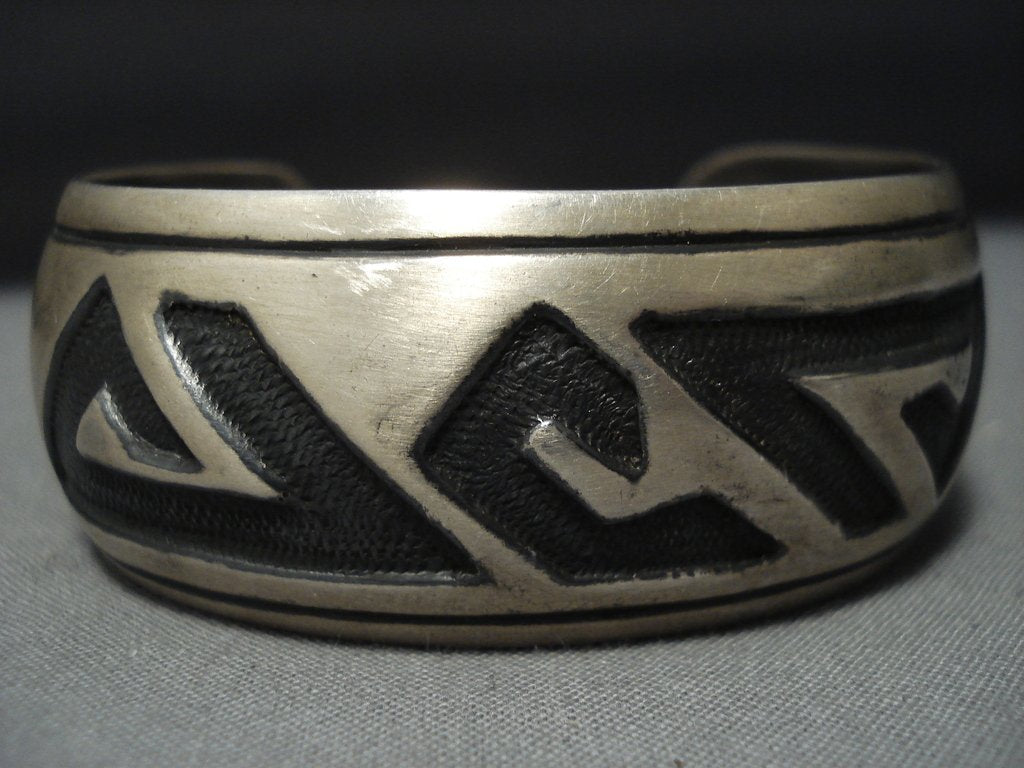 Vintage Native American Hopi Sterling Silver Bracelet with Dramatic Scene - Handcrafted Cuff for Women, Boho Chic Jewelry, Perfect for Festivals & Special Occasions