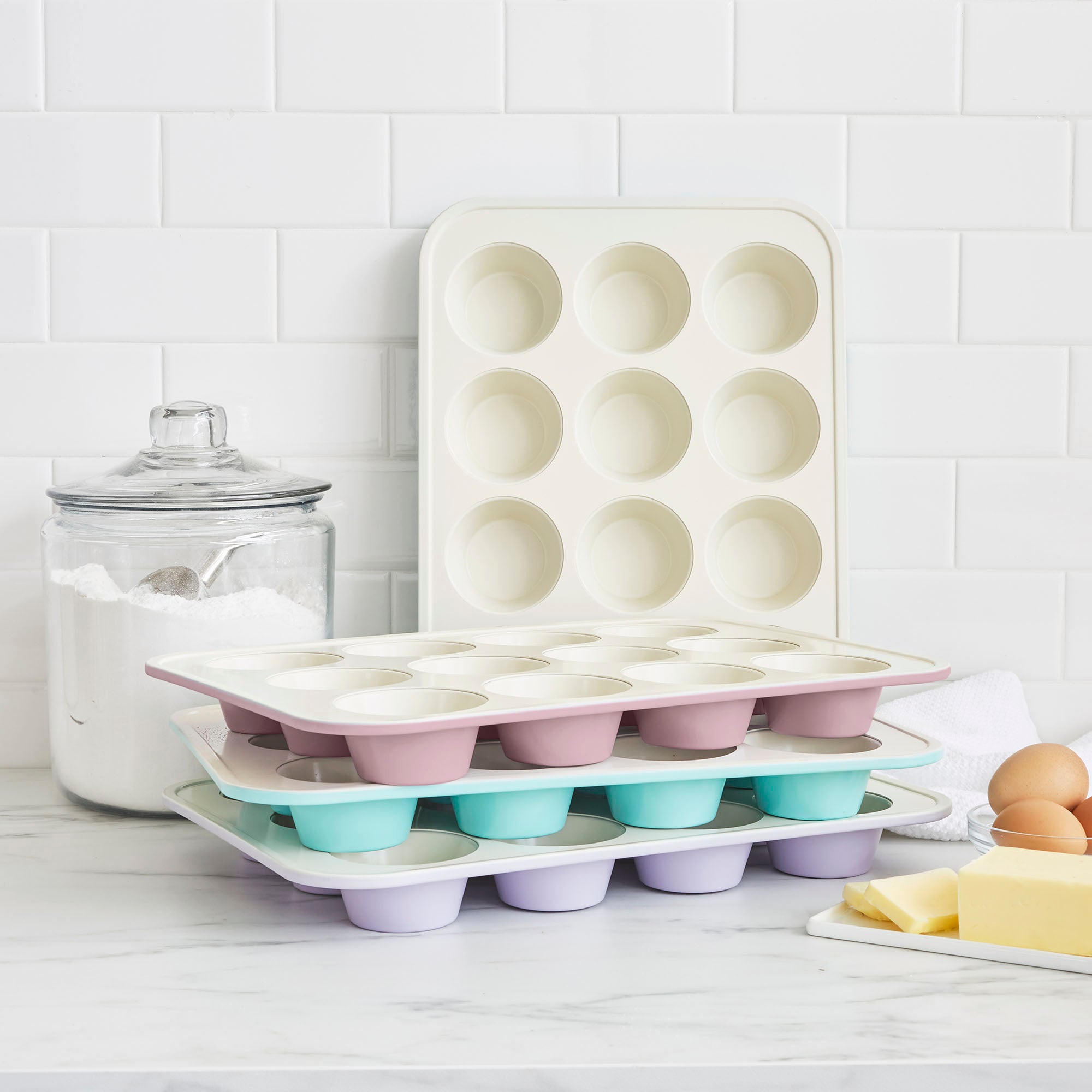 GreenLife Ceramic Nonstick Muffin Pan - 12 Cup Non-Toxic Baking Tray | Blue Haze | Perfect for Cupcakes, Muffins & Mini Quiches | Dishwasher Safe & PFOA Free