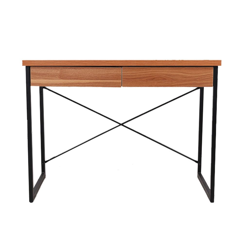 Karl 1000mm Modern Metal Office Desk with Storage Drawer - Walnut Finish for Home Office & Workspace