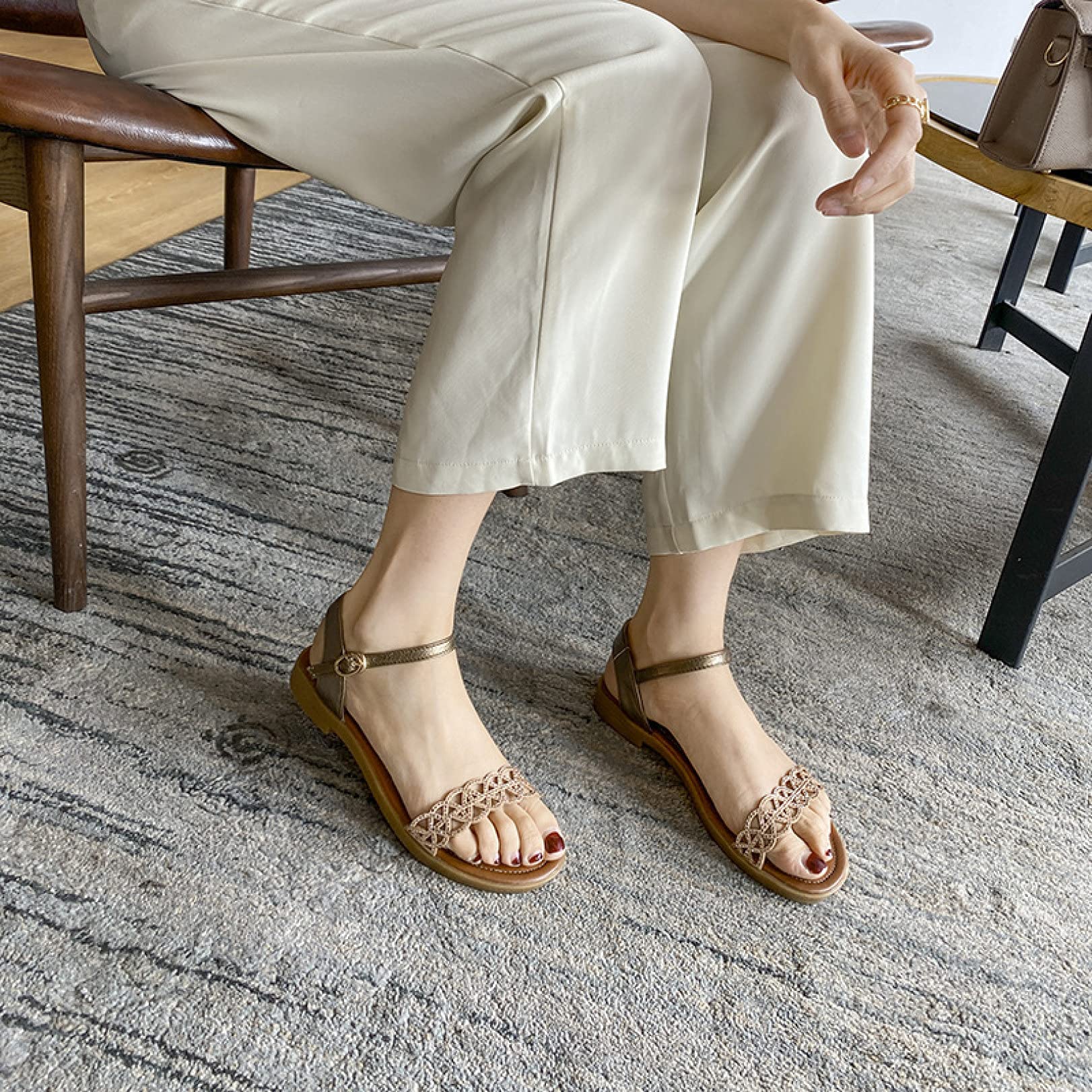 Women's Classic Buckle Ankle Strap Sandals - Open Toe Flat Summer Sandals with Durable Slingback Design | Perfect for Dating, Beach Walks & Casual Outings
