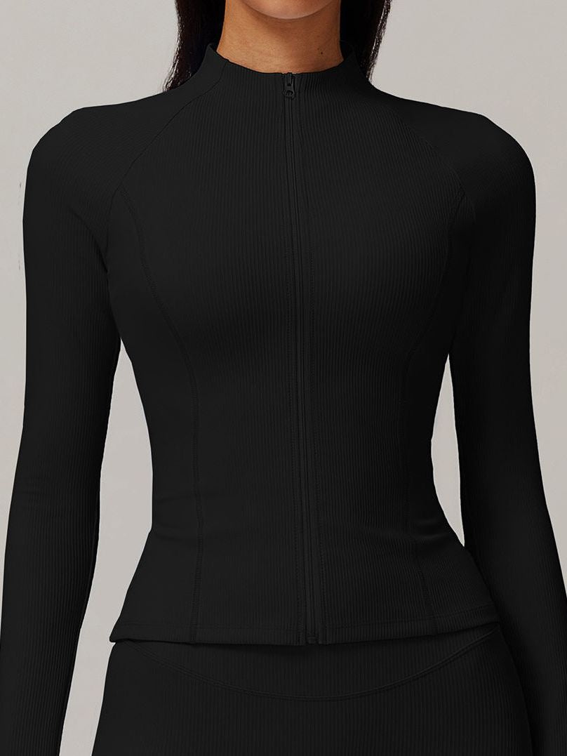 ZASUWA Women's Stand Collar Ribbed Zipper Jacket - Stylish Outerwear for Casual Wear & Office Outfits