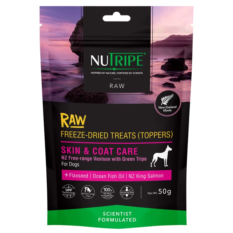 Nutripe NZ Freeze-Dried Venison Dog Treats - Grain-Free, All-Natural Raw Food Topper for Skin & Coat Care (50g) | Perfect for Training Rewards & Mealtime Enhancement