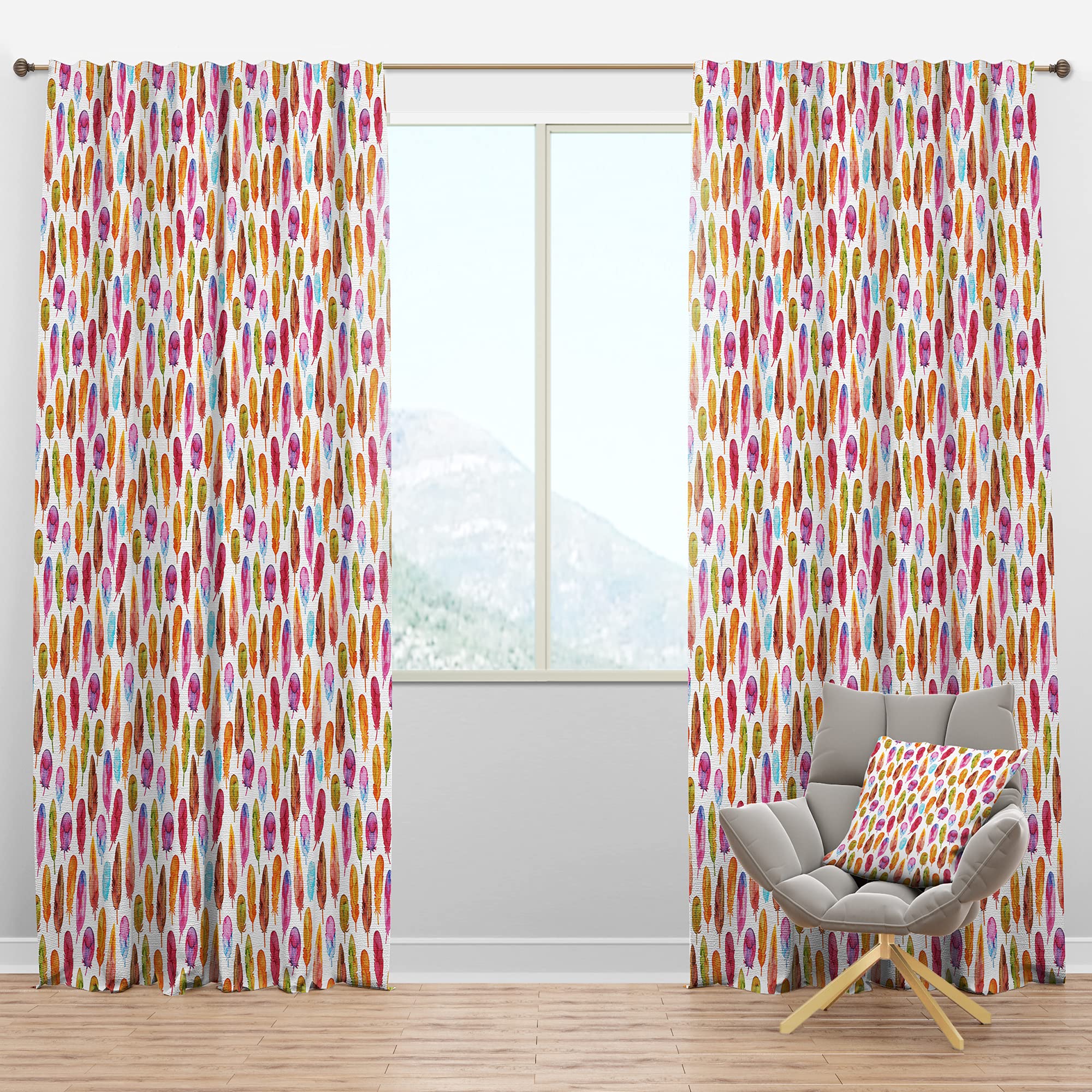 DesignQ Blackout Curtains with Colorful Feather Pattern - Thermal Insulated Room Darkening Drapes for Bedroom & Living Room (52x84, Single Panel) - Perfect for Light Control, Privacy & Energy Savings