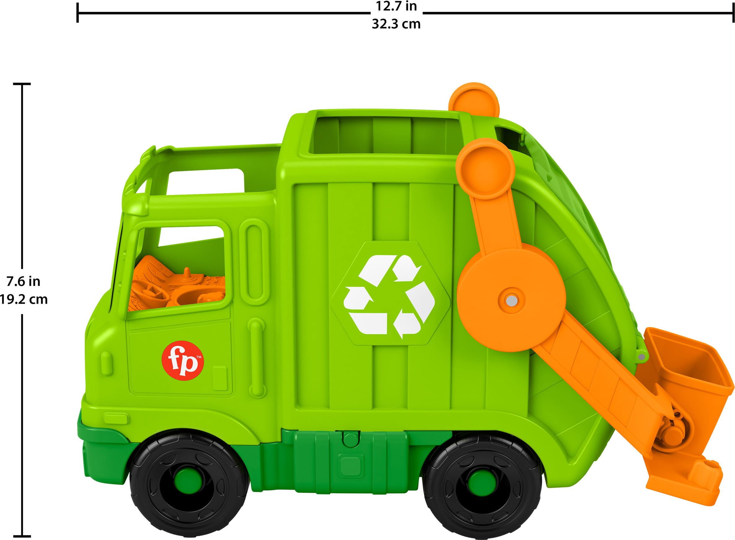 Fisher-Price Little People Toddler Toy Recycling Truck with Lights & Sounds - Musical Garbage Vehicle Playset with Figure for Kids Ages 1-5 Years - Preschool Pretend Play & Eco-Friendly Learning Toy for Home & Classroom
