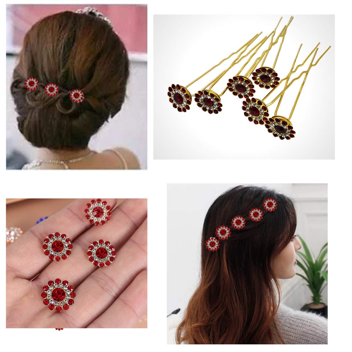 Sparkling Sunflower Rhinestone Crystal Hair Pins - 6 Pack Bridal Hair Accessories for Weddings, Parties & Special Occasions