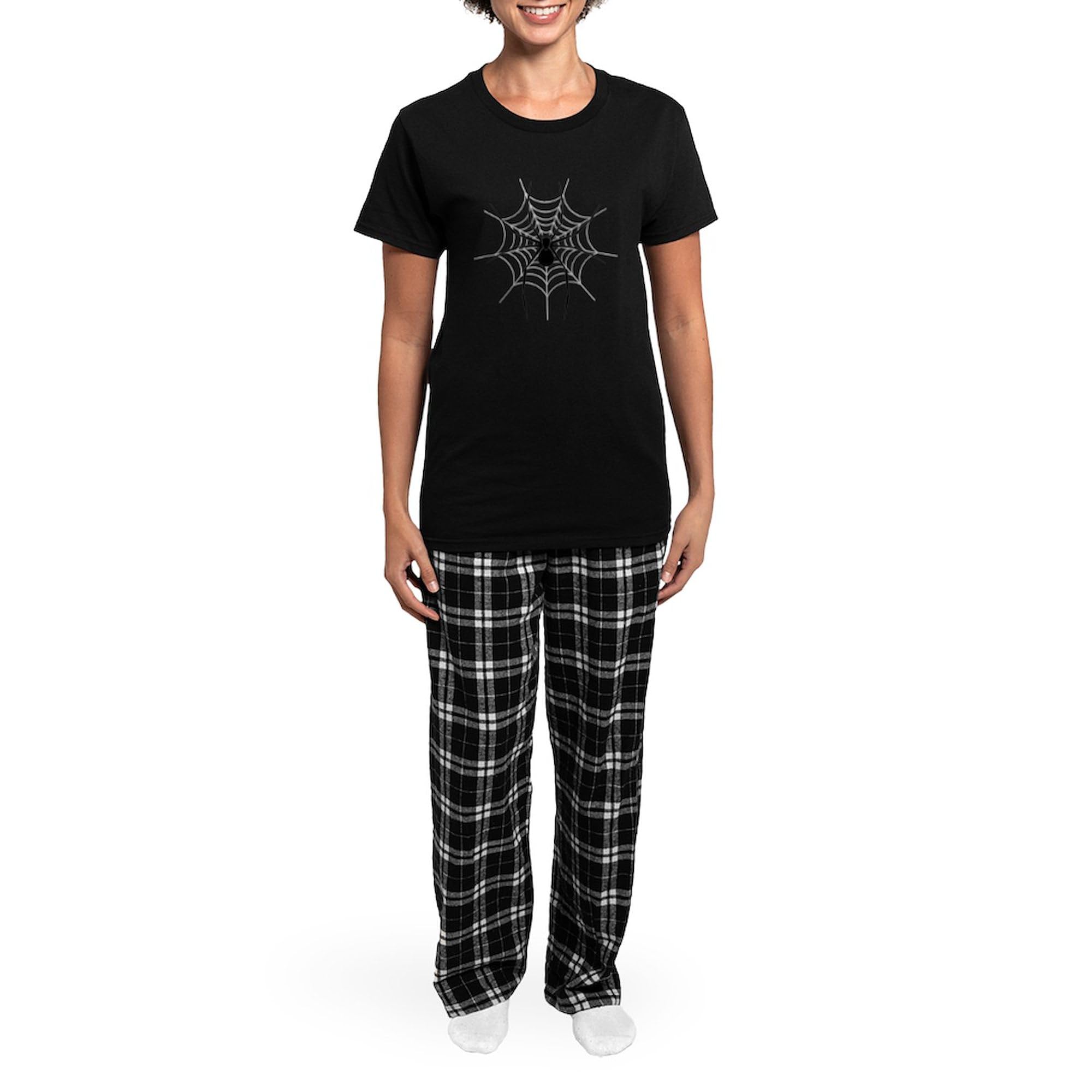 Spider Web Print Women's Dark Pajama Set - Halloween Sleepwear, Soft Cotton PJs for Women - Perfect for Spooky Nights, Sleepovers & Themed Parties