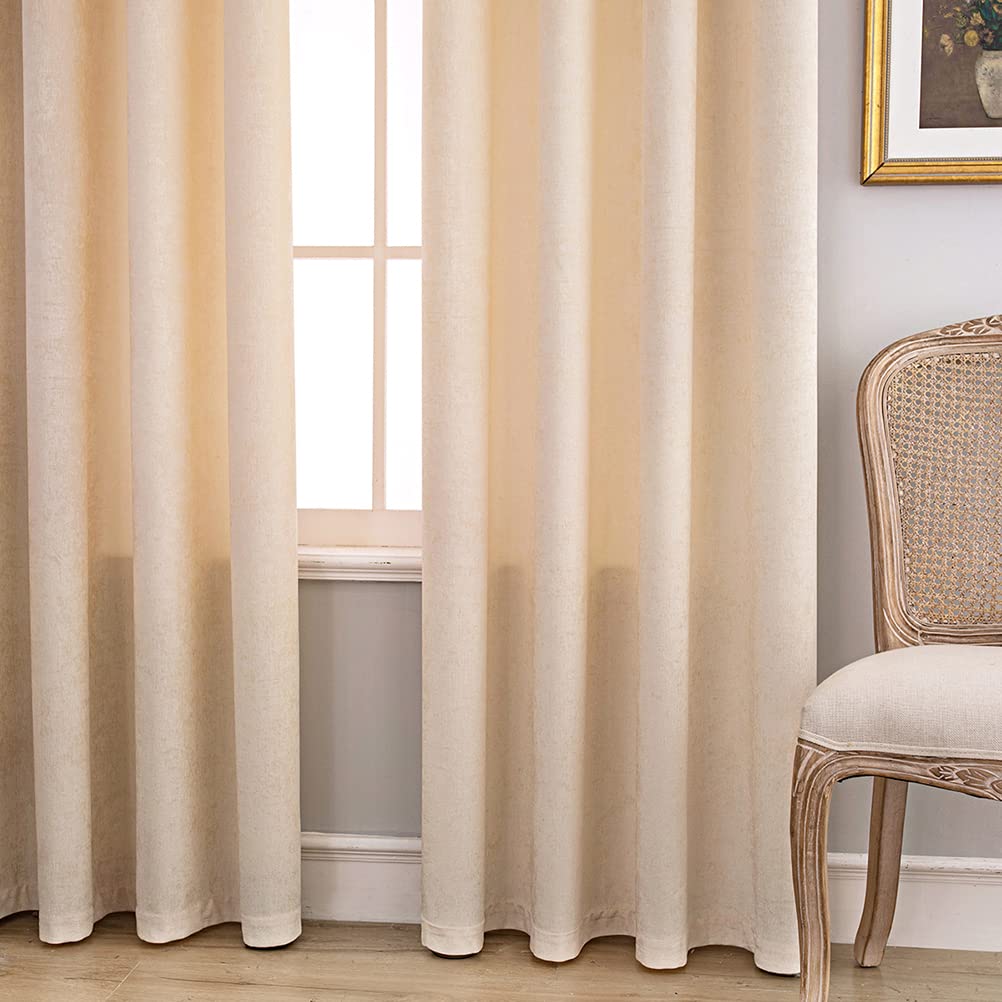 ELKCA Beige Double-Sided Chenille Window Curtains - Grommet Top Blackout Drapes for Living Room & Bedroom, 2 Panels (52x96 Inches) - Soft Thermal Insulated Curtains for Home Decor & Light Blocking