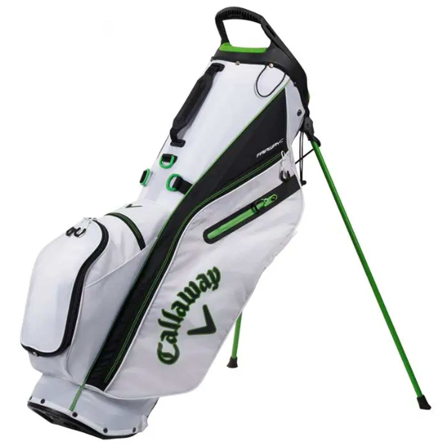 Callaway 2021 Fairway C Stand Golf Bag - Single Strap, White/Black/Green | Lightweight & Durable for Men & Women | Perfect for Driving Range, Course & Tournament Play