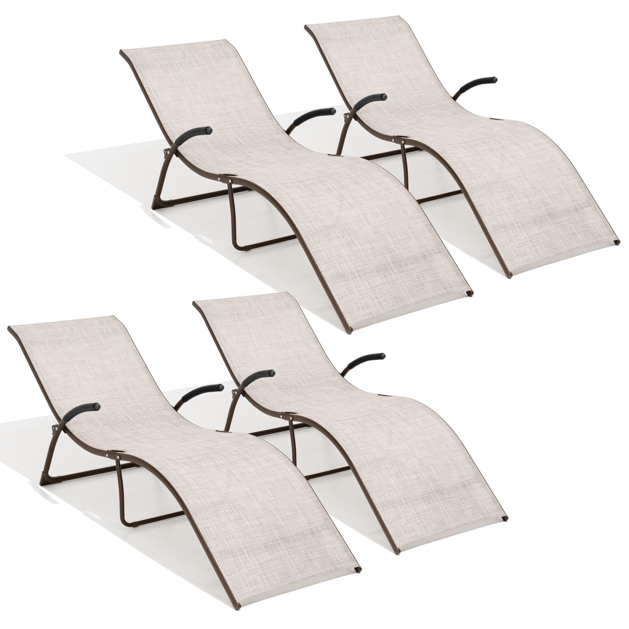 4-Piece Patio Chaise Lounge Set - Folding Outdoor Sunbathing Chairs with Headrest, All-Weather Poolside Furniture in Beige | Perfect for Backyard, Beach, and Garden Relaxation
