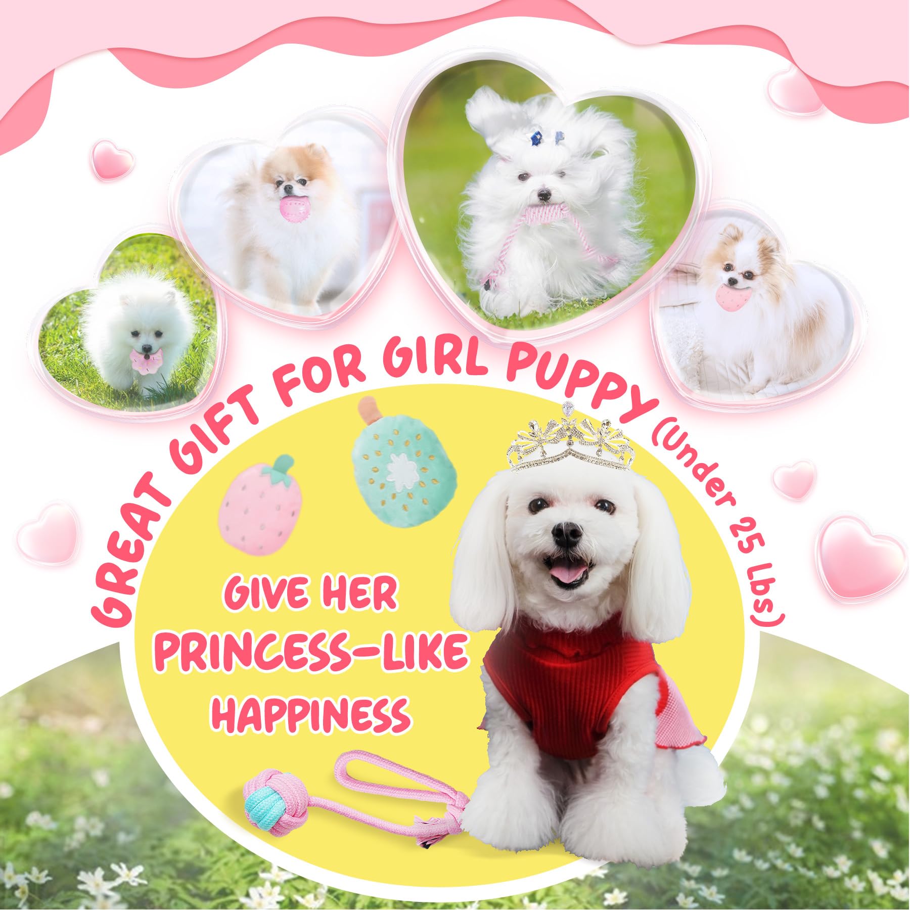XIUGOAL 23 Pack Pink Puppy Chew Toys for Teething - Interactive Dog Toys with Squeaker, Treat Ball & Ropes for Small Dogs | Boredom Relief, Training Reward & Dental Care | Perfect for Puppy Playtime, Chewing Needs and Interactive Bonding
