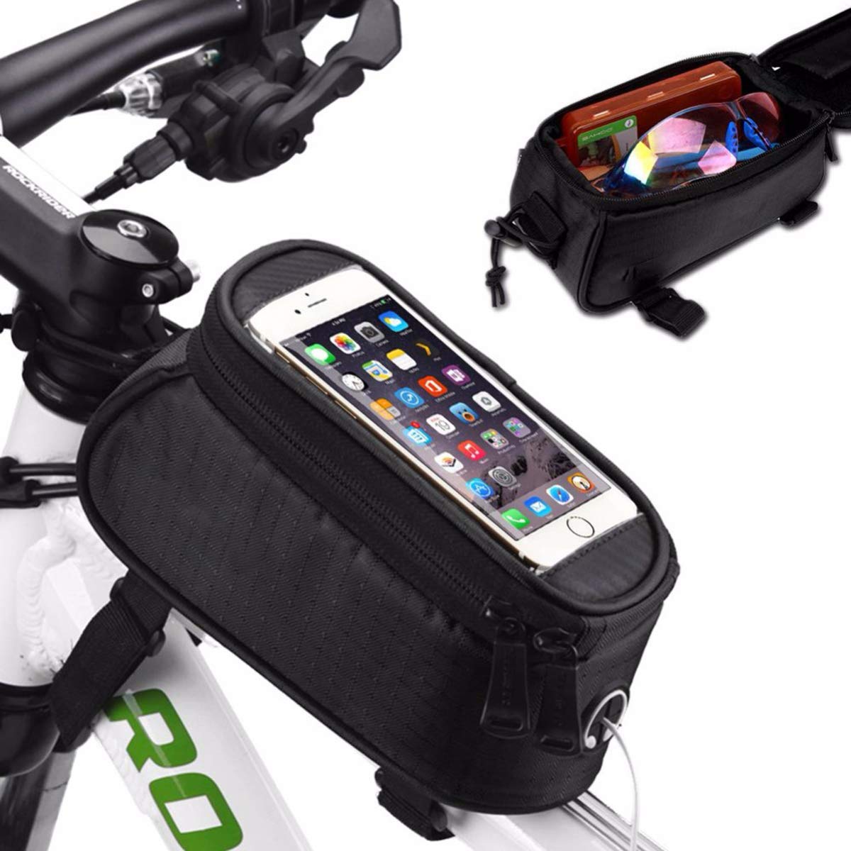 SANON Waterproof Bike Frame Bag - 5.5 Inch Mountain Bicycle Front Storage Pouch with Phone Holder (Yellow) - Perfect for Cycling, Commuting & Outdoor Adventures