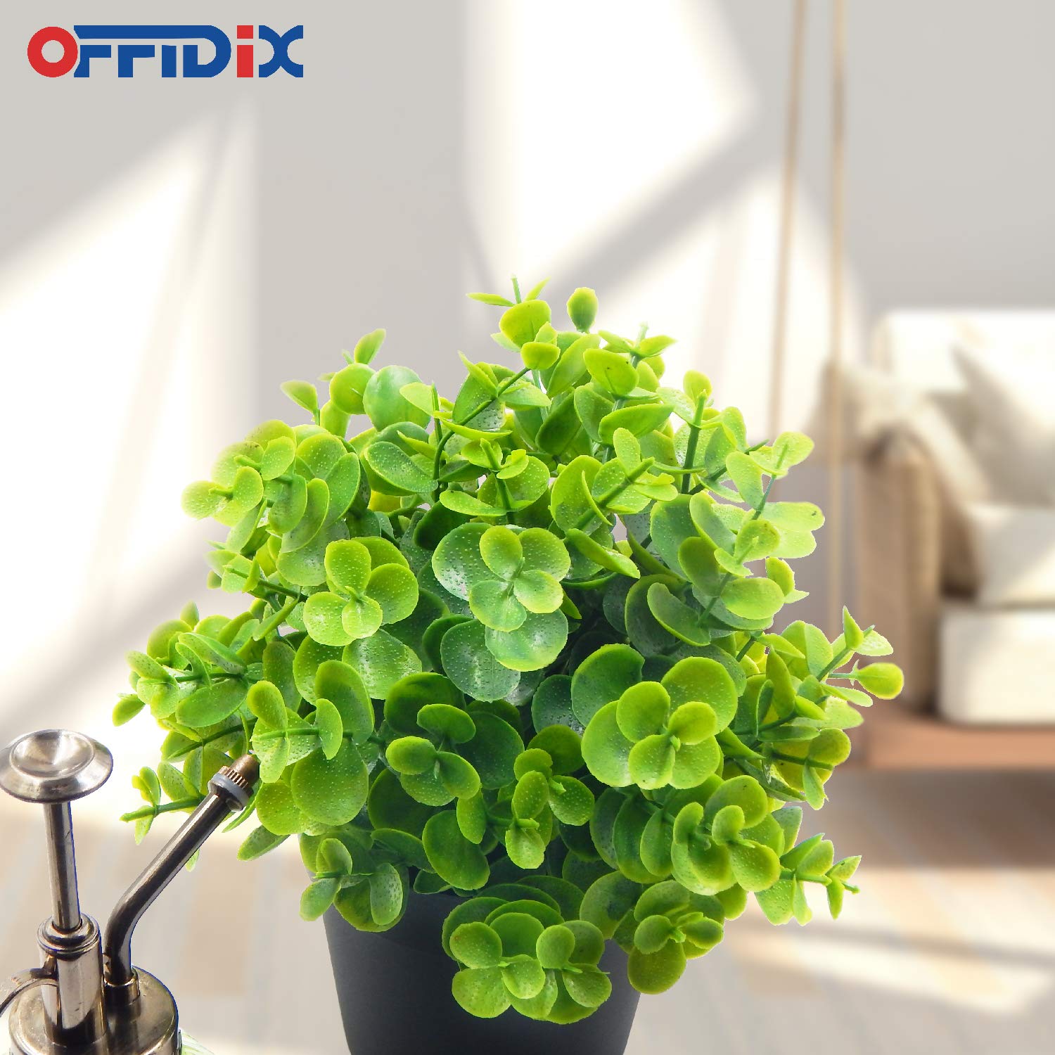 OFFIDIX Mini Artificial Eucalyptus Potted Plants - Fake Plastic Greenery for Home, Office & Bathroom Decor - Realistic Faux Plants in Black Plastic Pots for Desk, Shelf & Tabletop Decorations