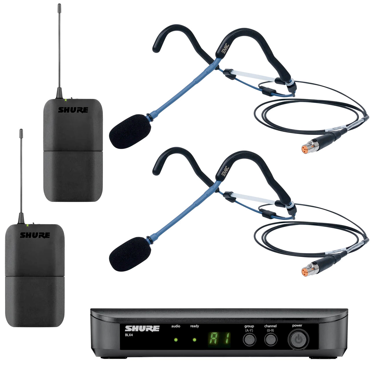 Shure BLX Heavy-Duty Wireless Microphone System Bundle with 2 E Mic Fitness Headsets - Ideal for Gym Instructors, Fitness Trainers & Live Performances