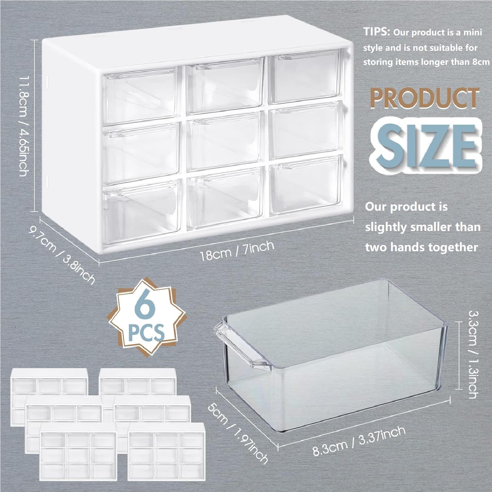 Amyhill 6-Piece Mini Drawer Organizer Set - 9-Drawer Plastic Desktop Storage Box for Office, Home, Jewelry, Cosmetics & Craft Supplies (White) | Perfect for Desk Organization, Makeup Storage & Small Item Collection