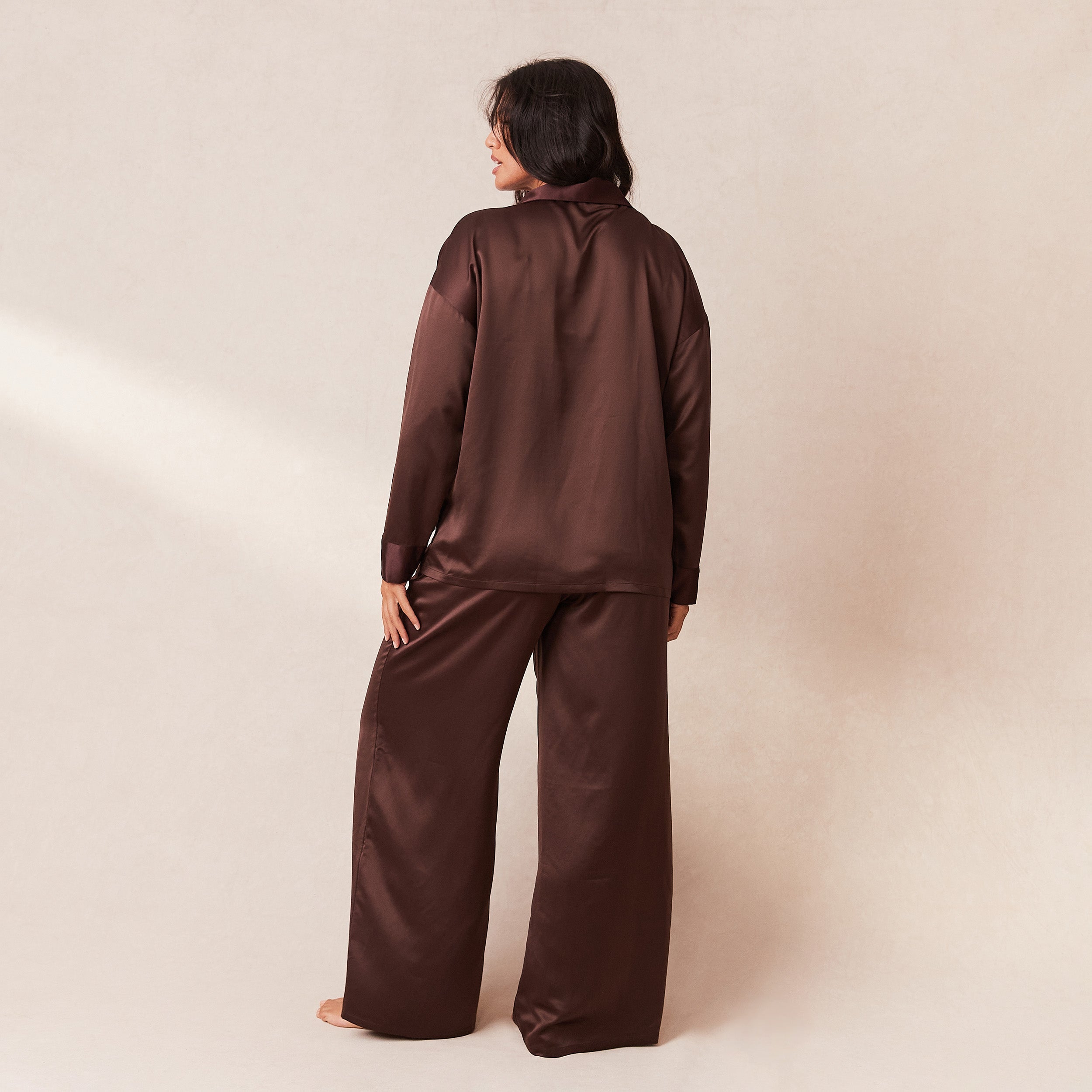 Classic Satin Pajama Pants for Women - Soft & Comfortable Sleepwear - Chocolate Brown - Perfect for Lounge, Sleep & Relaxation at Home