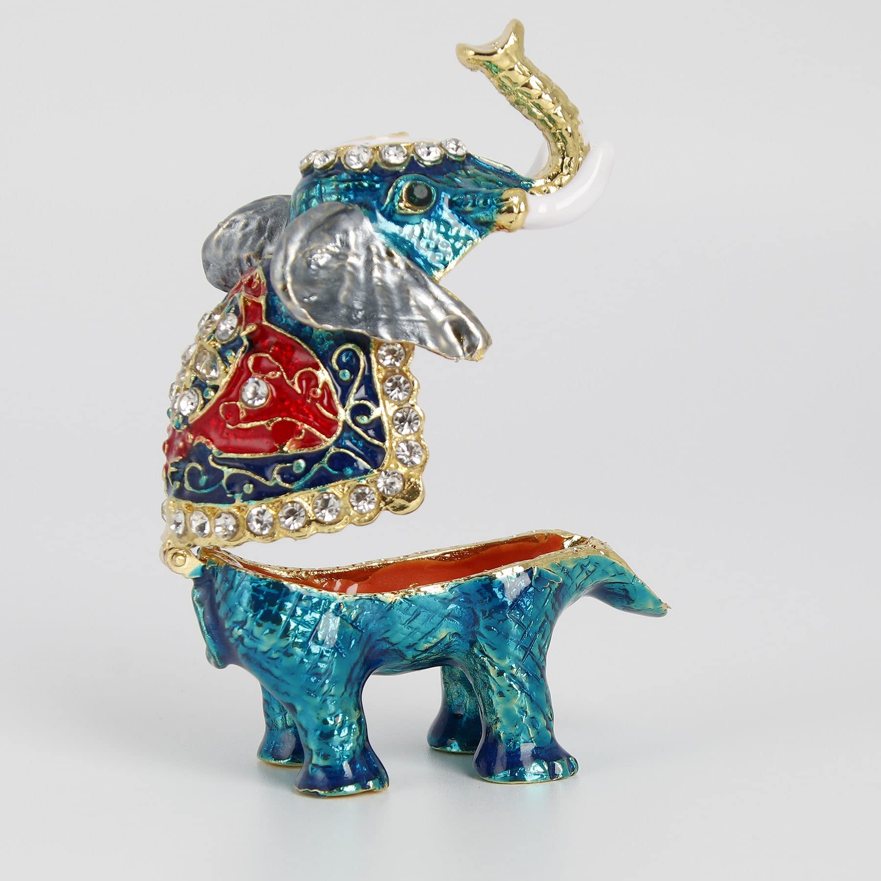 Hand-Painted Small Blue Elephant Trinket Box - Hinged Jewelry Storage with Elephant Figurine | Perfect Gift for Jewelry Lovers, Home Decor & Elephant Collectors