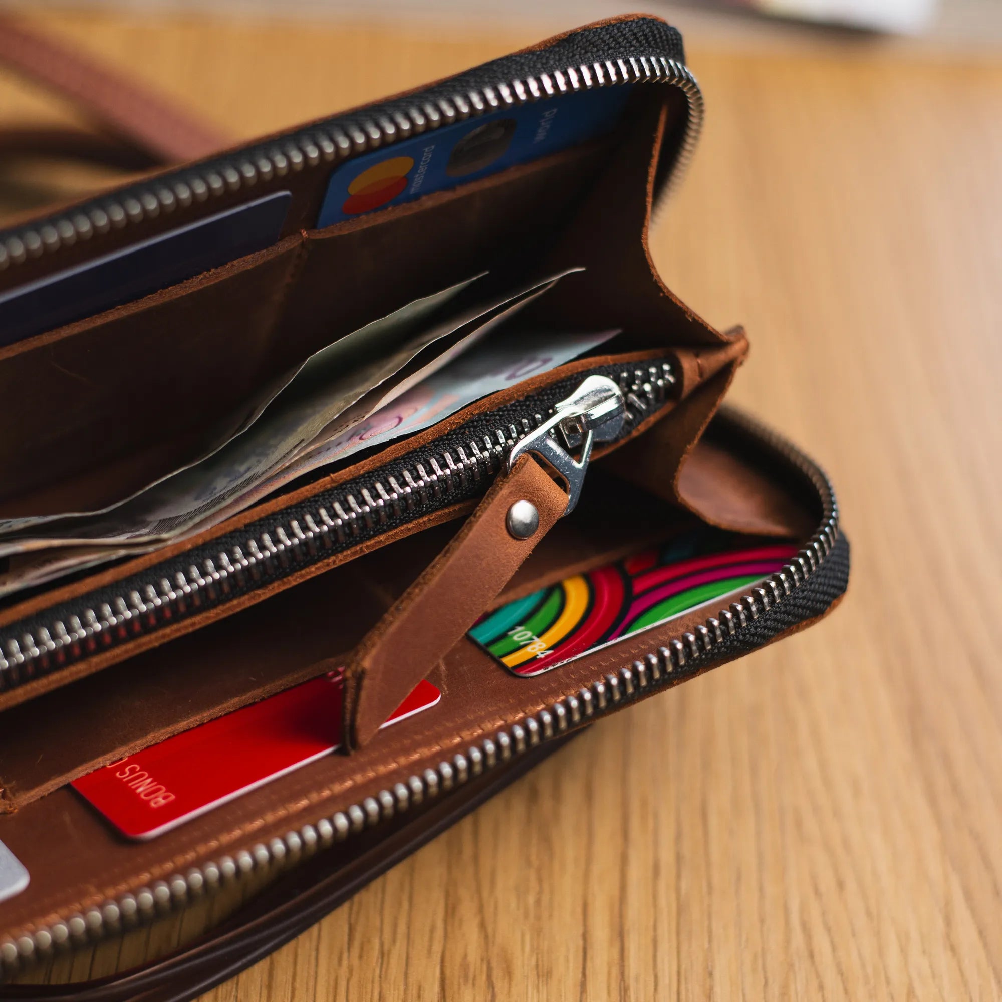 Lagom Long Zippered Wallet for Men & Women - Slim RFID Blocking Leather Bifold Wallet with Multiple Card Slots - Perfect for Travel, Business & Everyday Use