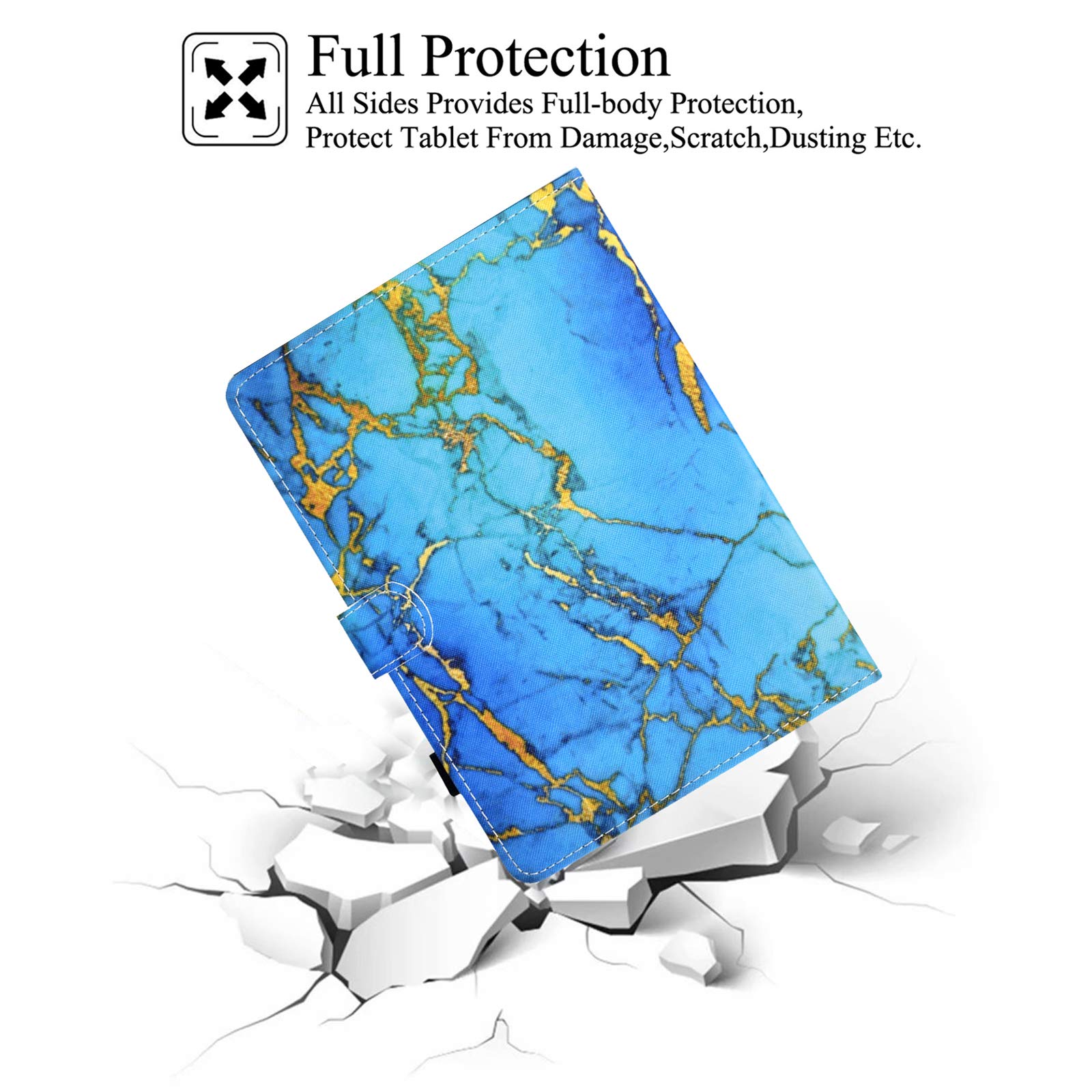 Premium PU Leather Case for Kindle Fire HD 10 (9th/7th/5th Gen 2019/2017/2015) - Auto Wake/Sleep Smart Cover with Card Slot & Stand - Blue Marble Design - Perfect for Reading, Traveling and Office Use