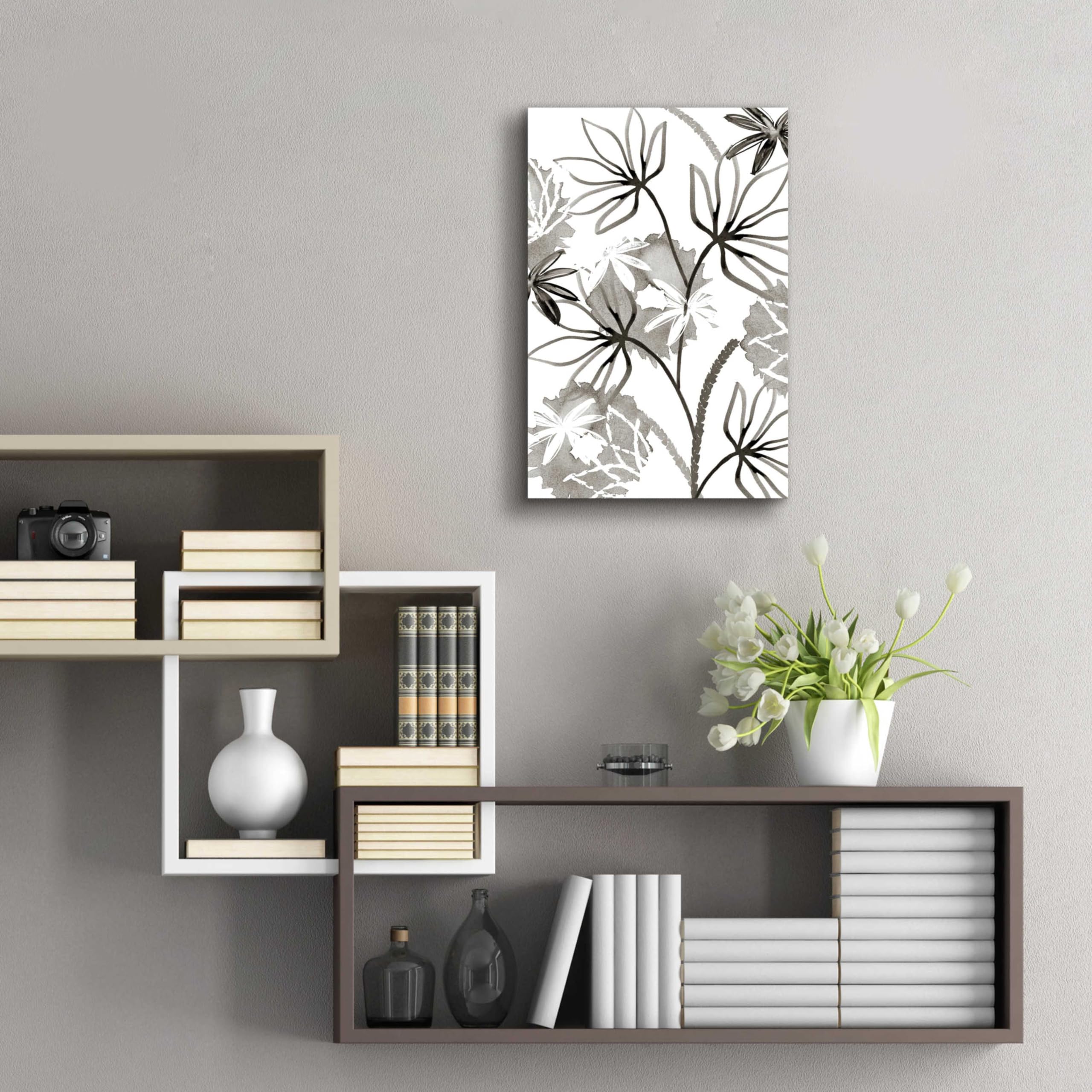 Flora Kouta 'Monochrome Flowers III' Abstract Acrylic Glass Wall Art - 16x24 Inches Modern Home Decor for Living Room, Bedroom & Office