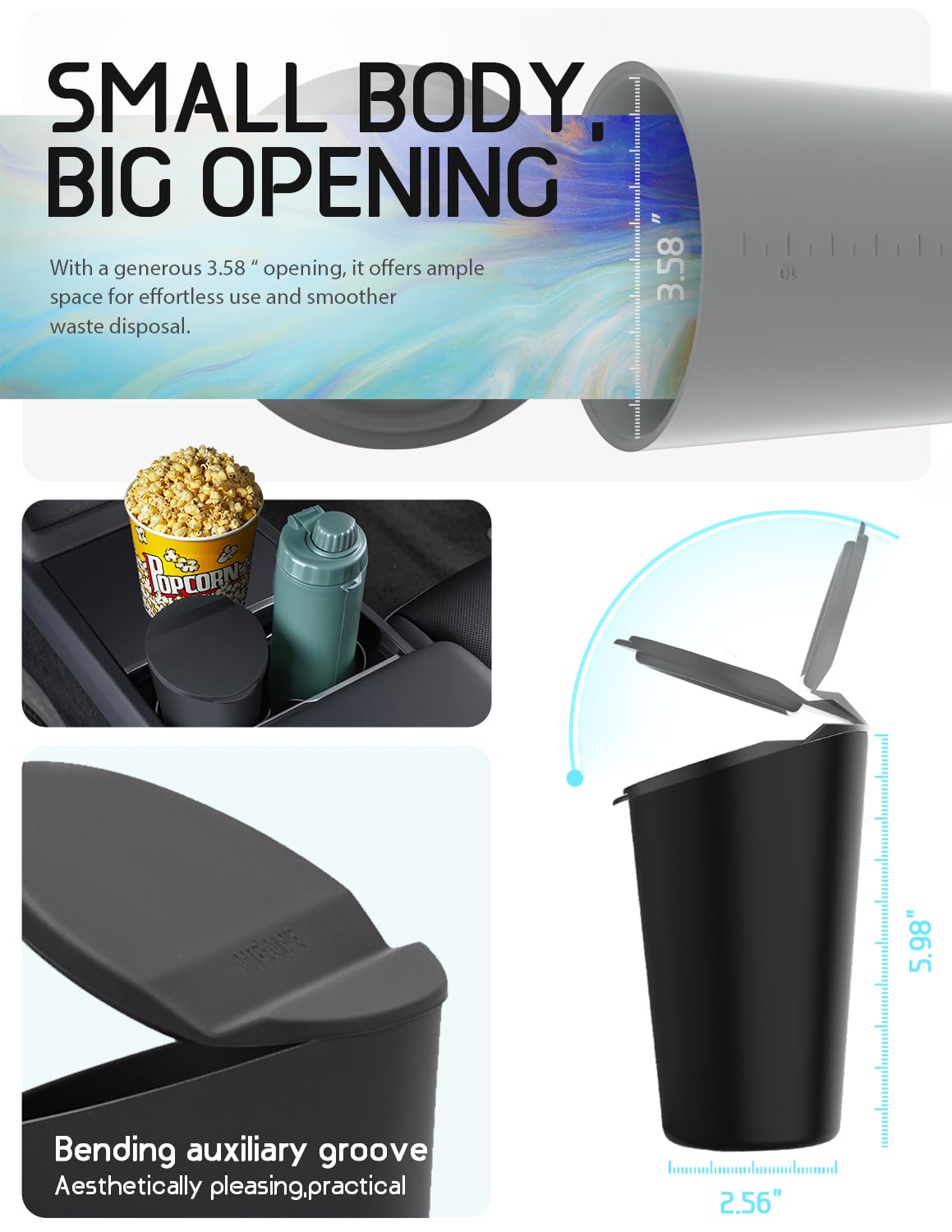 BMZX Small Car Trash Can with Lid - Leakproof Cup Holder & Door Pocket Garbage Bin for Auto, Home, Office - Compact Trash Container (Black, 1 Pack) | Perfect for Road Trips, Commuting & Workspace Organization
