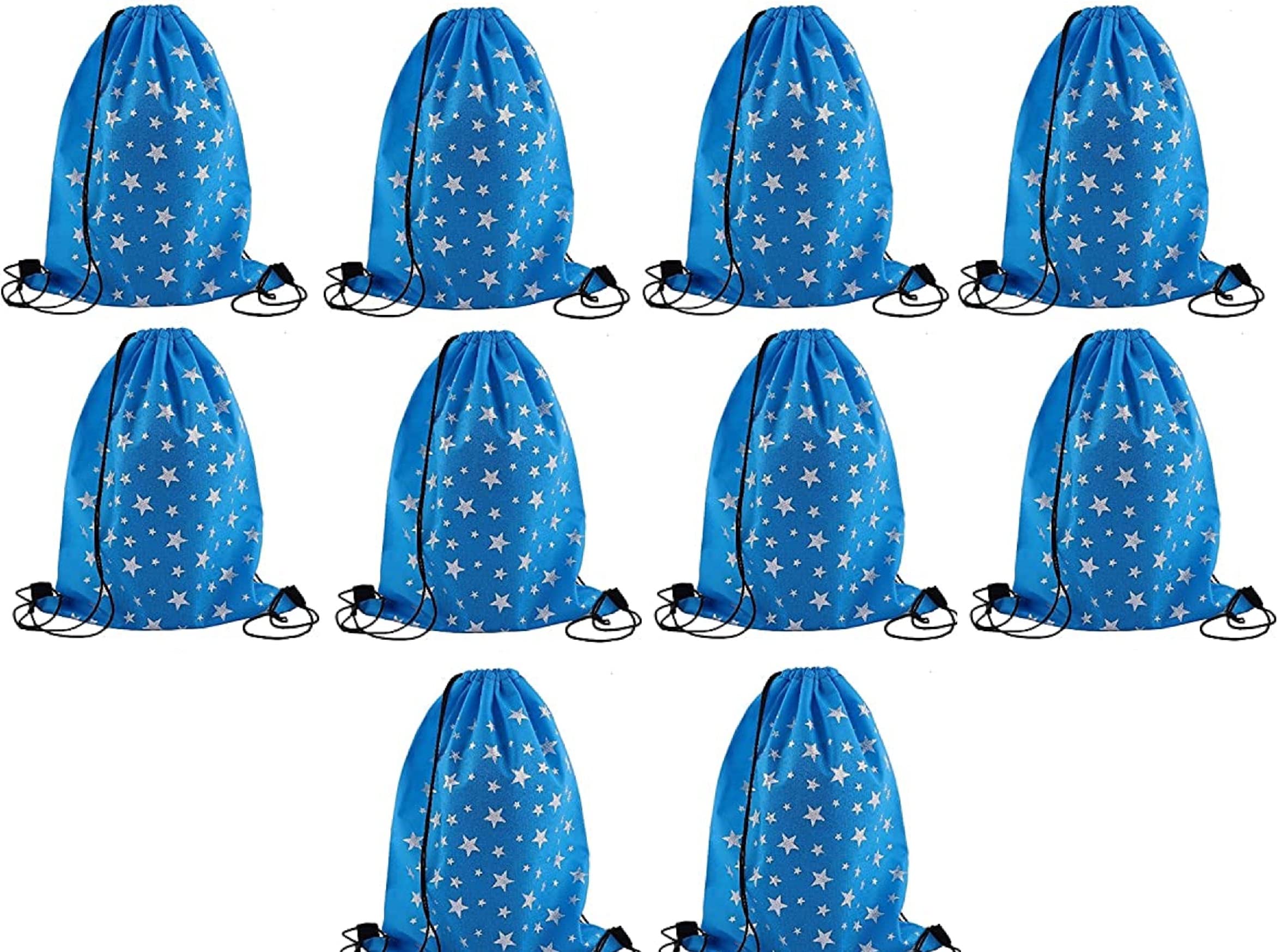 Demoda 10-Piece Drawstring Backpack Bags for Kids & Adults - Lightweight & Durable for Outings, Picnics, Birthday Party Favors, School Events & Travel - Blue